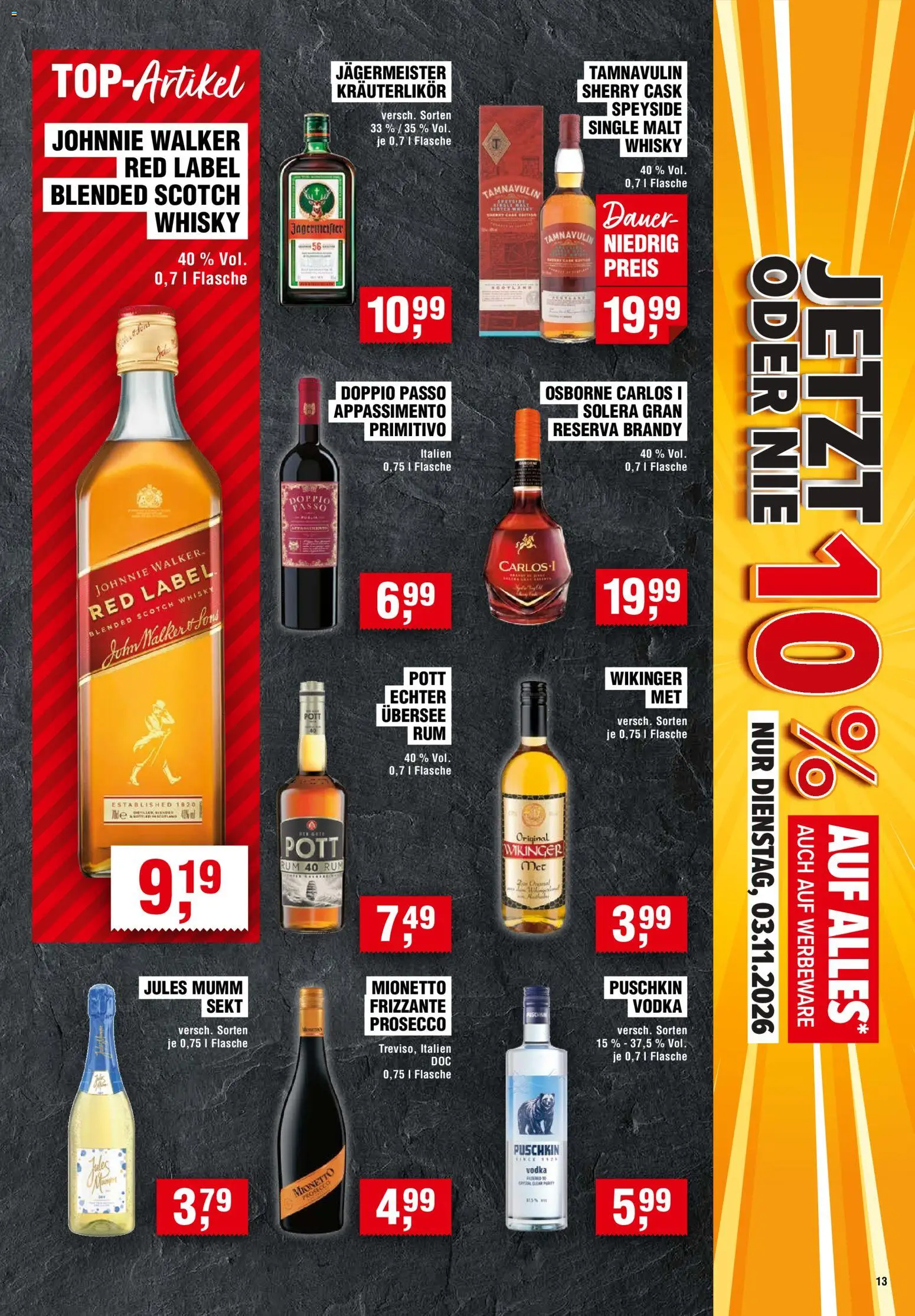Handelshof Prospekt – gültig ab 29.10.2026 | Seite: 13 | Produkte: Whisky, Sekt, Rum, Jules mumm