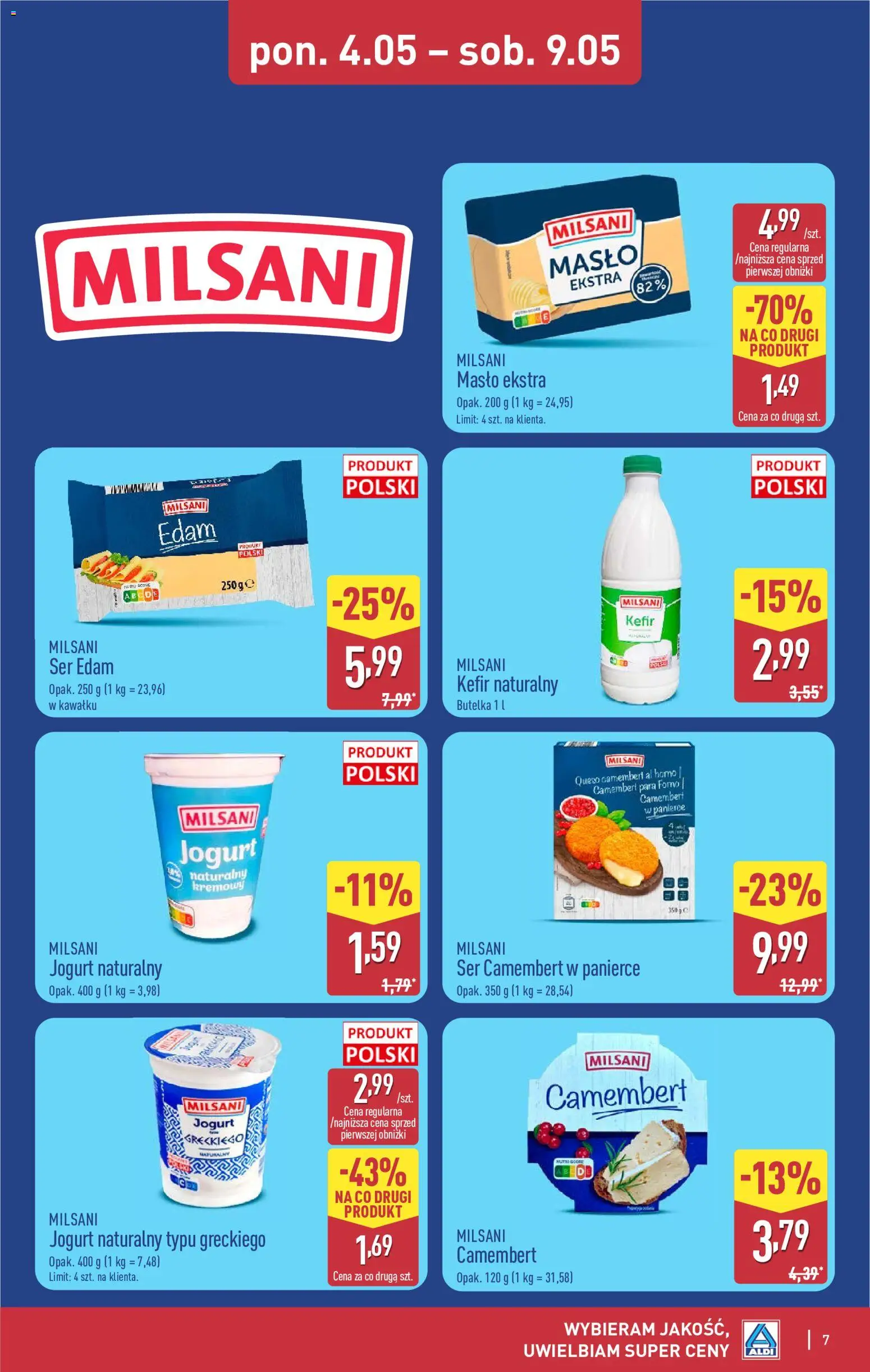 Aldi gazetka - Oferta weekendowa od 07.05.2026 | Strona: 7 | Produkty: Kefir, Kefir naturalny, Camembert, Jogurt