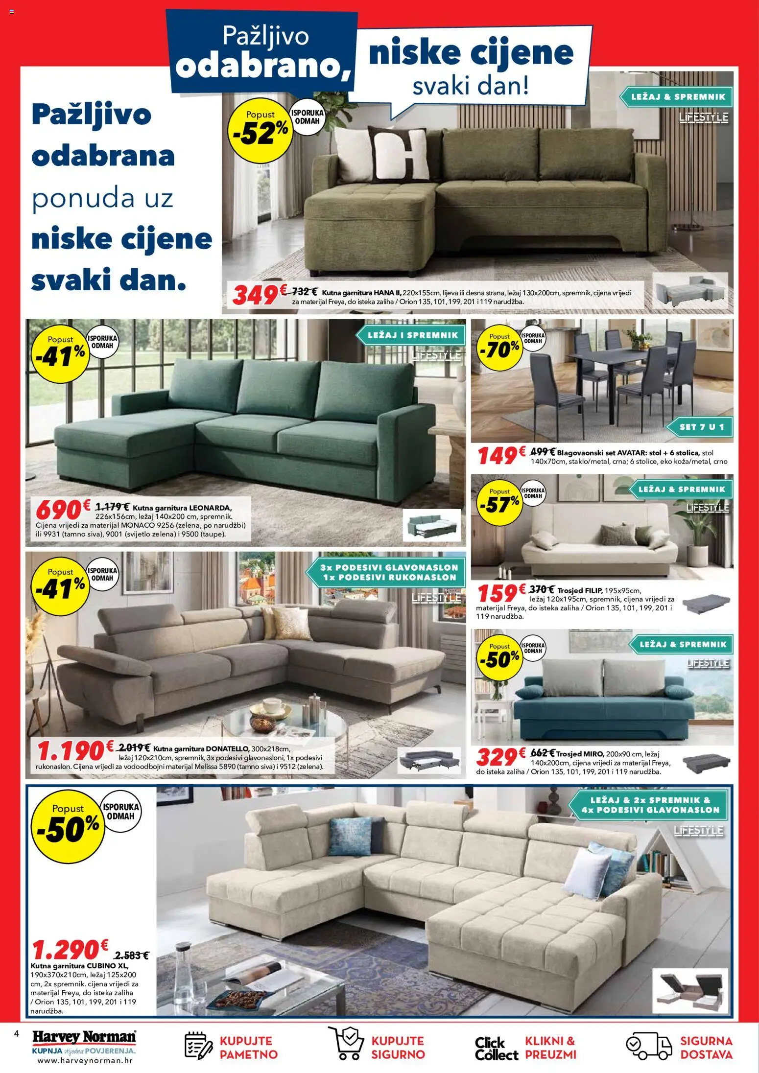 Harvey Norman katalog | vrijedi od 18.08.2026 | Stranica: 4 | Proizvodi: Trosjed, Stol, Blagovaonski set, Kutna garnitura