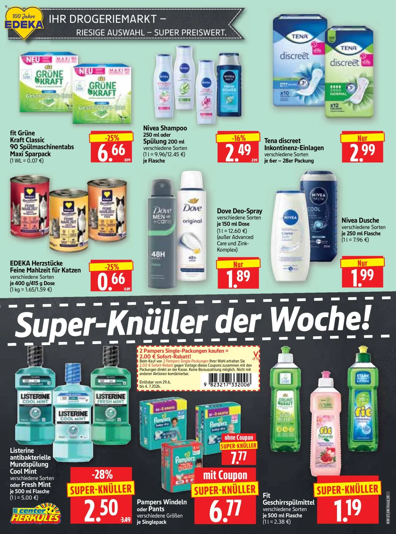 HERKULES Prospekt – gültig ab 29.06.2026 | Seite: 18 | Produkte: Dusche, Pampers, Shampoo, Deospray