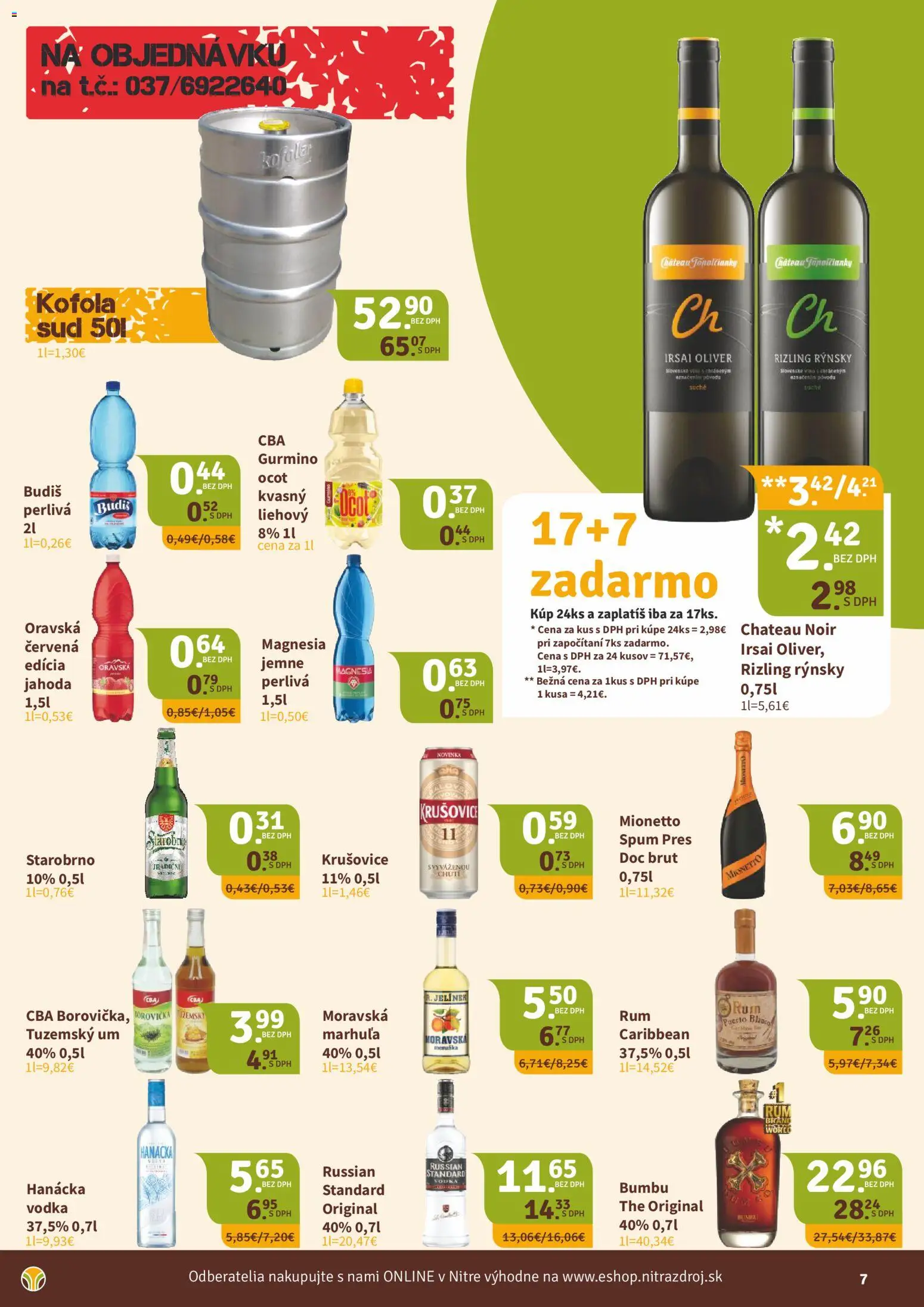 Nové Nitrazdroj akcie – leták je platný od 21.08.2026 | Strana: 7 | Produkty: Borovička, Budiš, Krušovice, Vodka