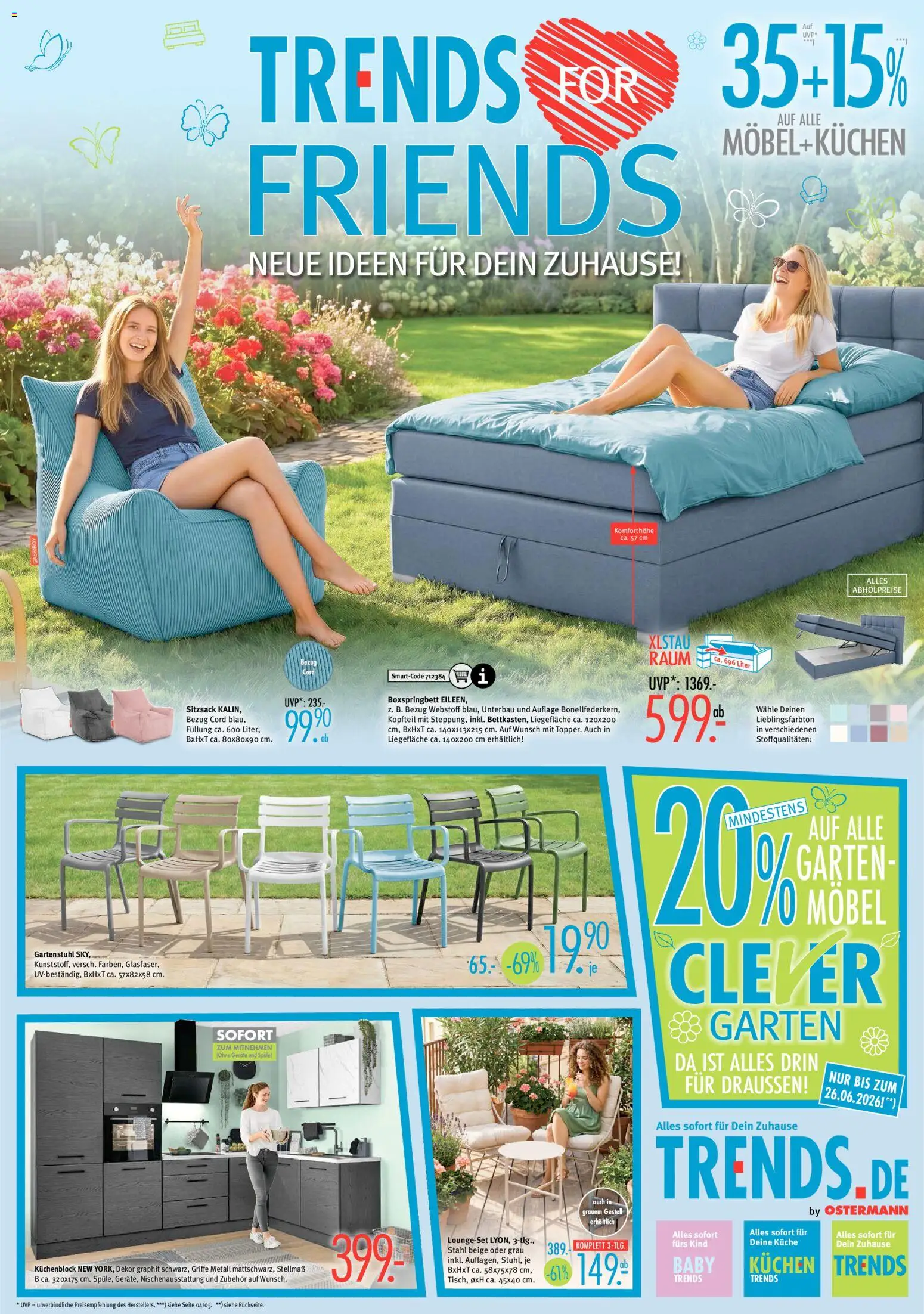 Trends Prospekt – gültig ab 30.05.2026 | Seite: 1 | Produkte: Küchenblock, Sitzsack, Boxspringbett, Küche