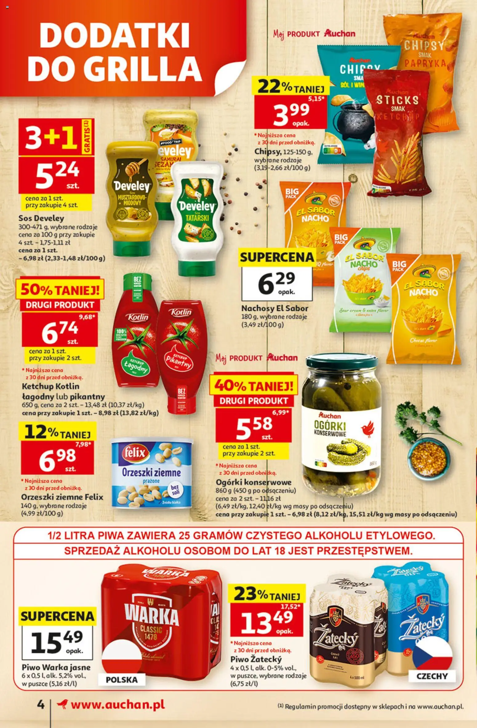 Auchan gazetka od 11.06.2026 | Strona: 4 | Produkty: Chipsy, Warka, Piwo Warka, Piwo