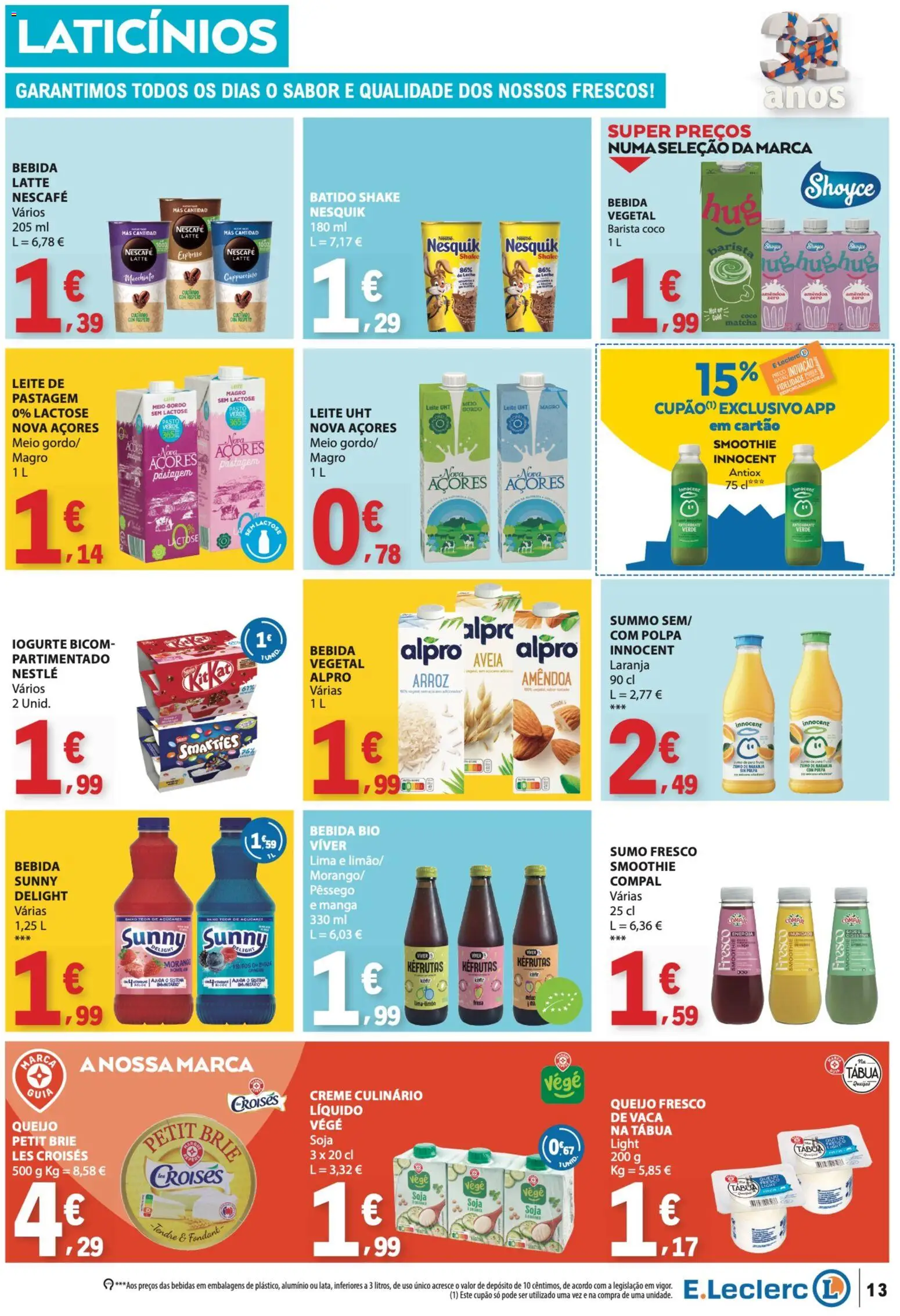 E.Leclerc folheto Semanal Aniversário 31 │ válido de 22/10/2026 | Página: 13 | Produtos: Aveia, Bebidas, Laticínios, Nestlé