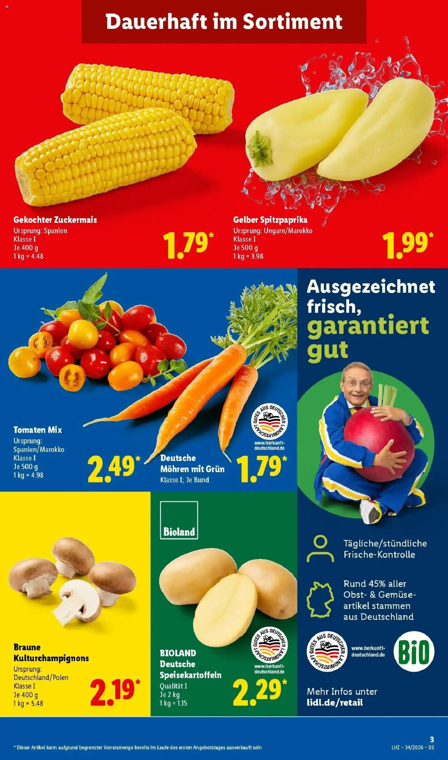Lidl Prospekt Zülpich (ab 17.08.2026) zum Blättern » Angebote | Seite: 3 | Produkte: Tomaten, Mohren, Gemüse, Obst