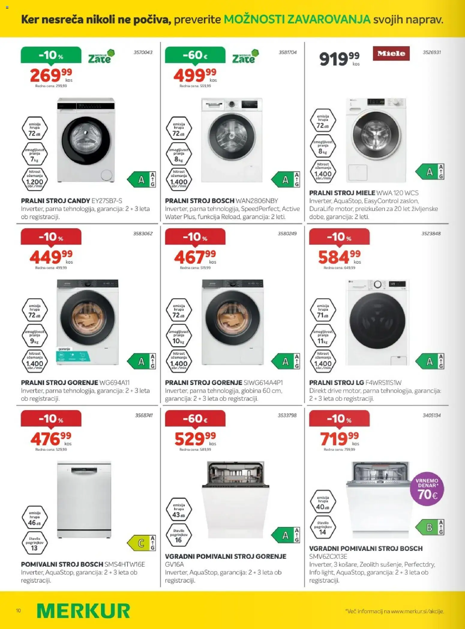 Novi Merkur katalog ponudbe – veljaven od 01.07.2026 | Stran: 10 | Izdelki: Pralni stroj, Pomivalni stroj, Vgradni pomivalni stroj