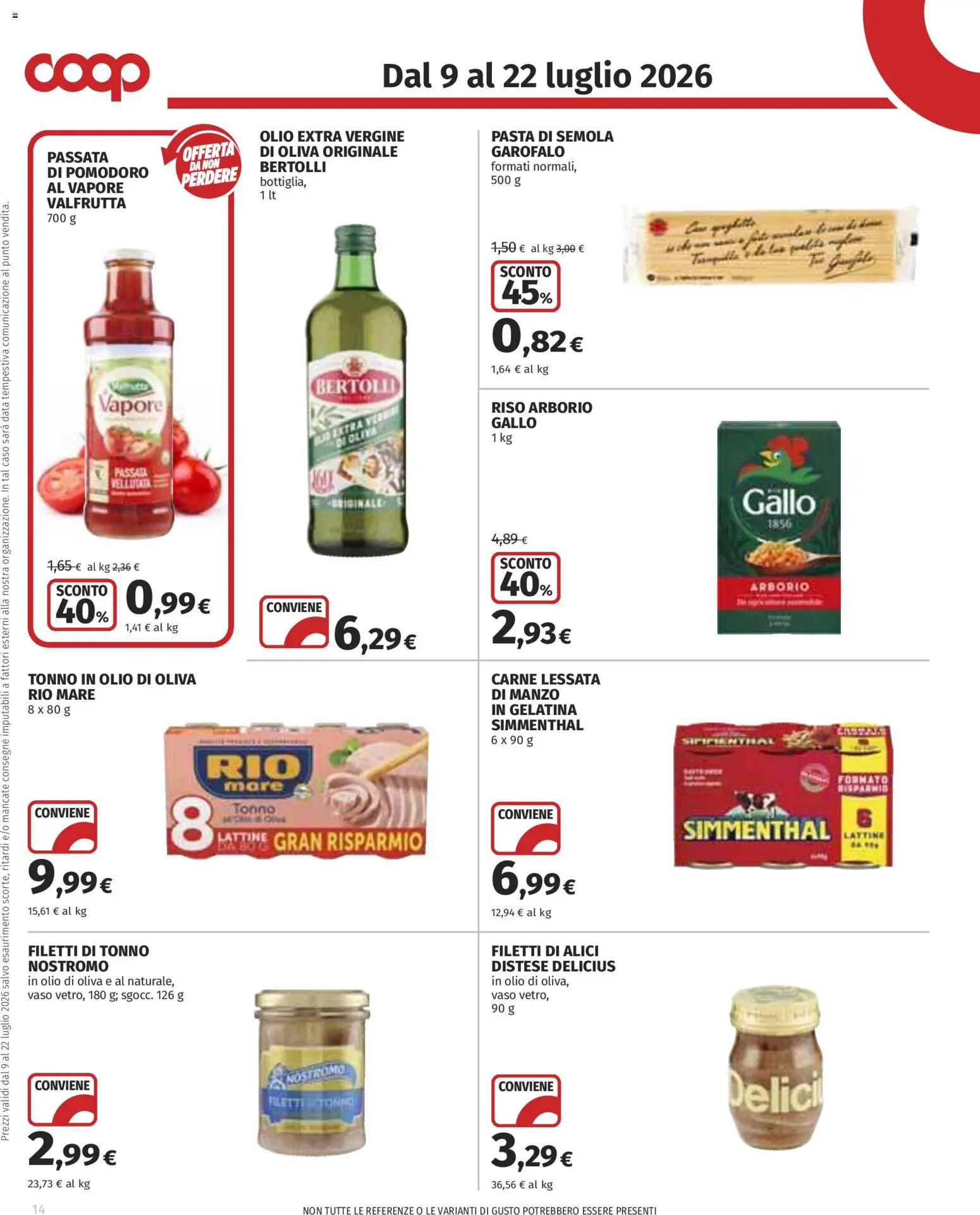 Volantino COOP del 09/07/2026 | Pagina: 14 | Prodotti: Olio, Data, Tonno, Vaso