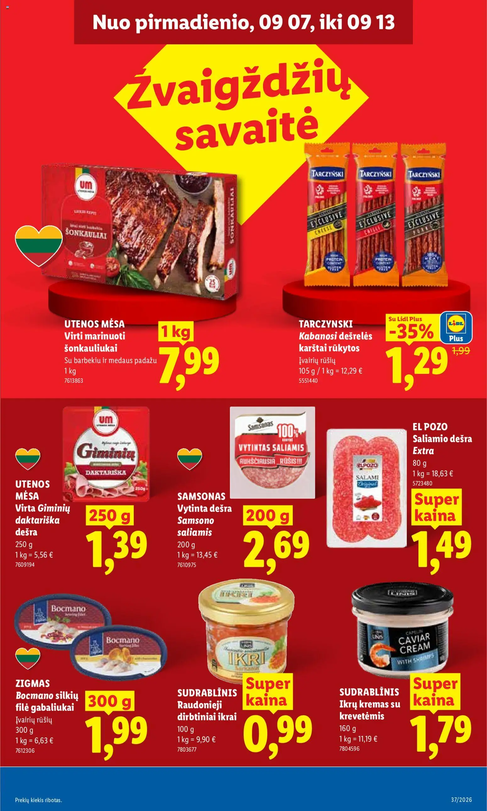 LIDL akcijos nuo 2026.09.07 | Puslapis: 7 | Prekių: Dešrelės, Saliamis, Dešra, Ikrai