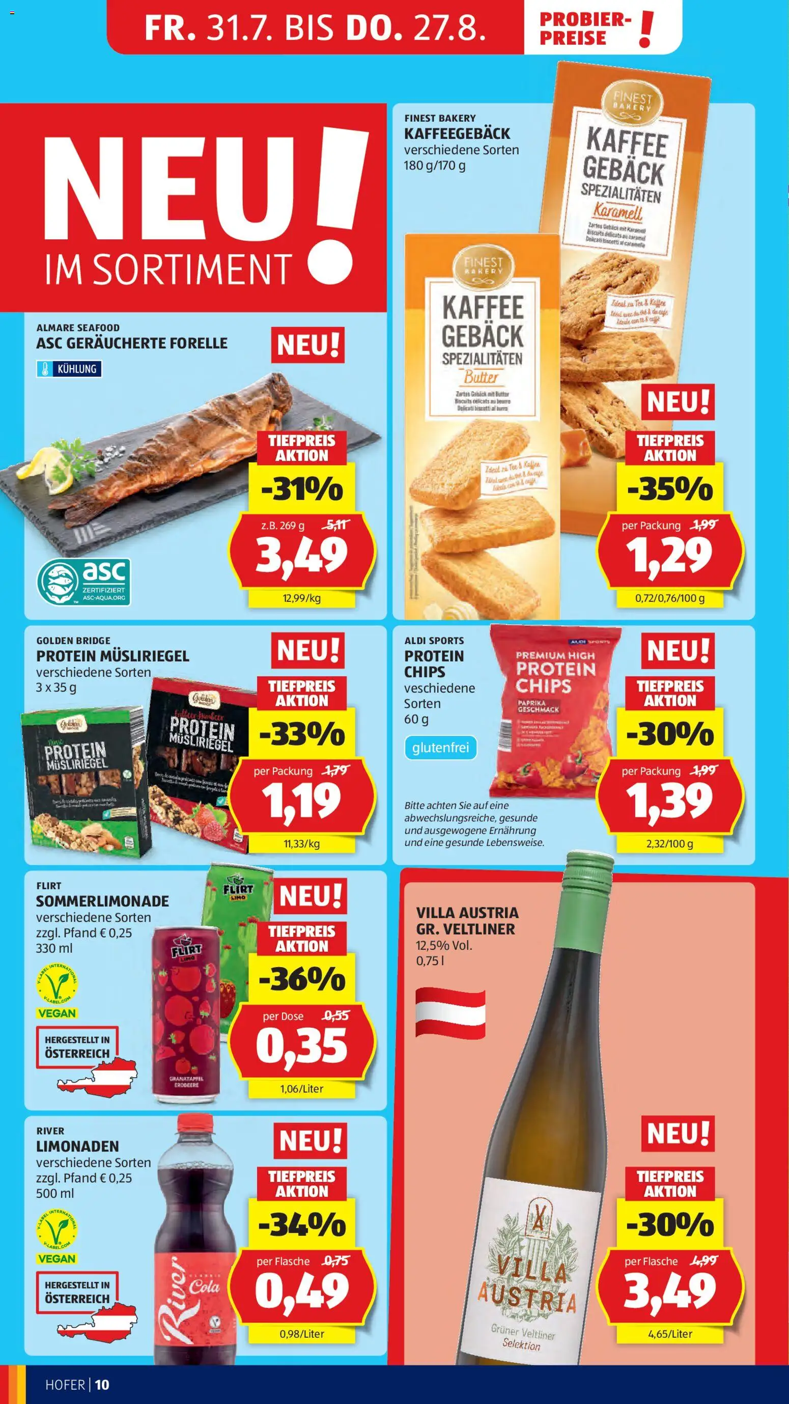 Hofer AT akciós ujság - amely érvényes a következő dátumtól: 2026.08.14. | Oldal: 46 | Termékek: Chips, Paprika, Protein, Cola
