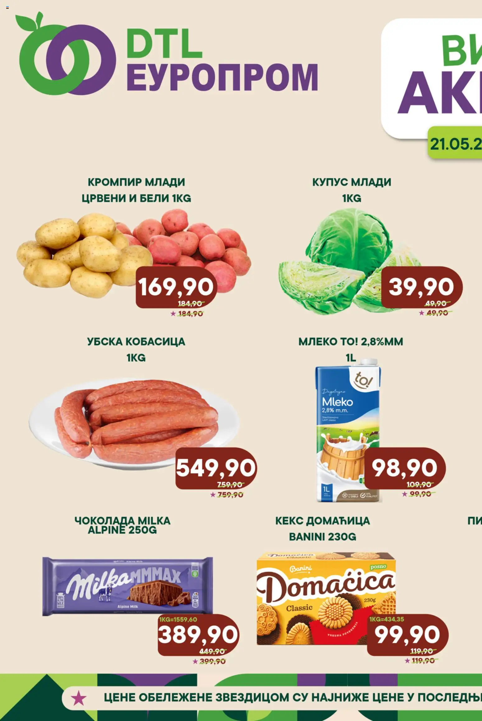 Europrom katalog - važi od 21.05.2026 | Strana: 1 | Proizvode: Milka, Domaćica, Mleko