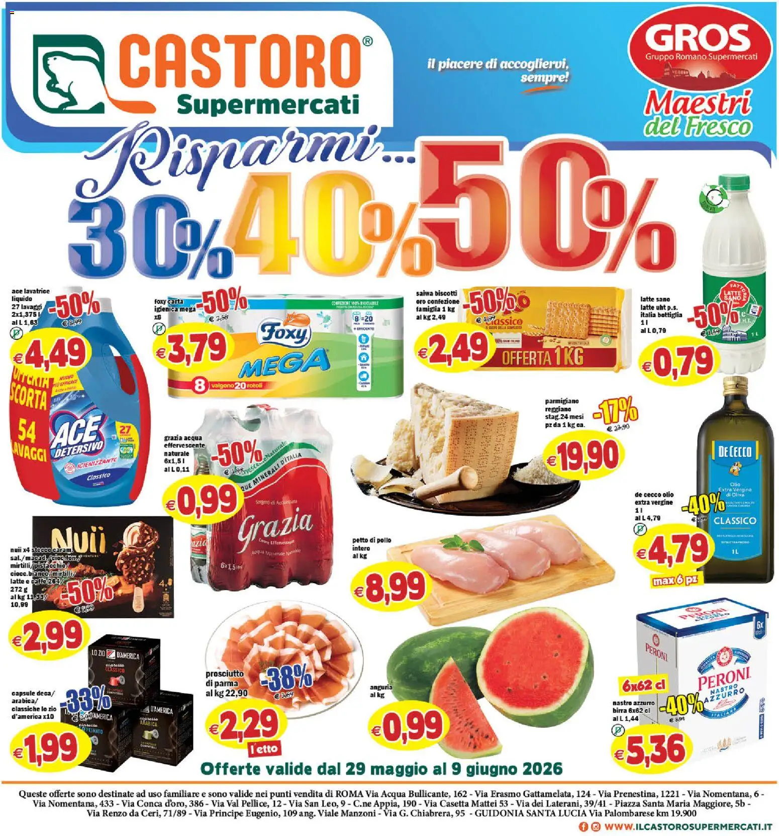 Volantino Il Castoro del 29.05.2026 | Pagina: 1 | Prodotti: Petto di Pollo, Birra, Biscotti, Prosciutto