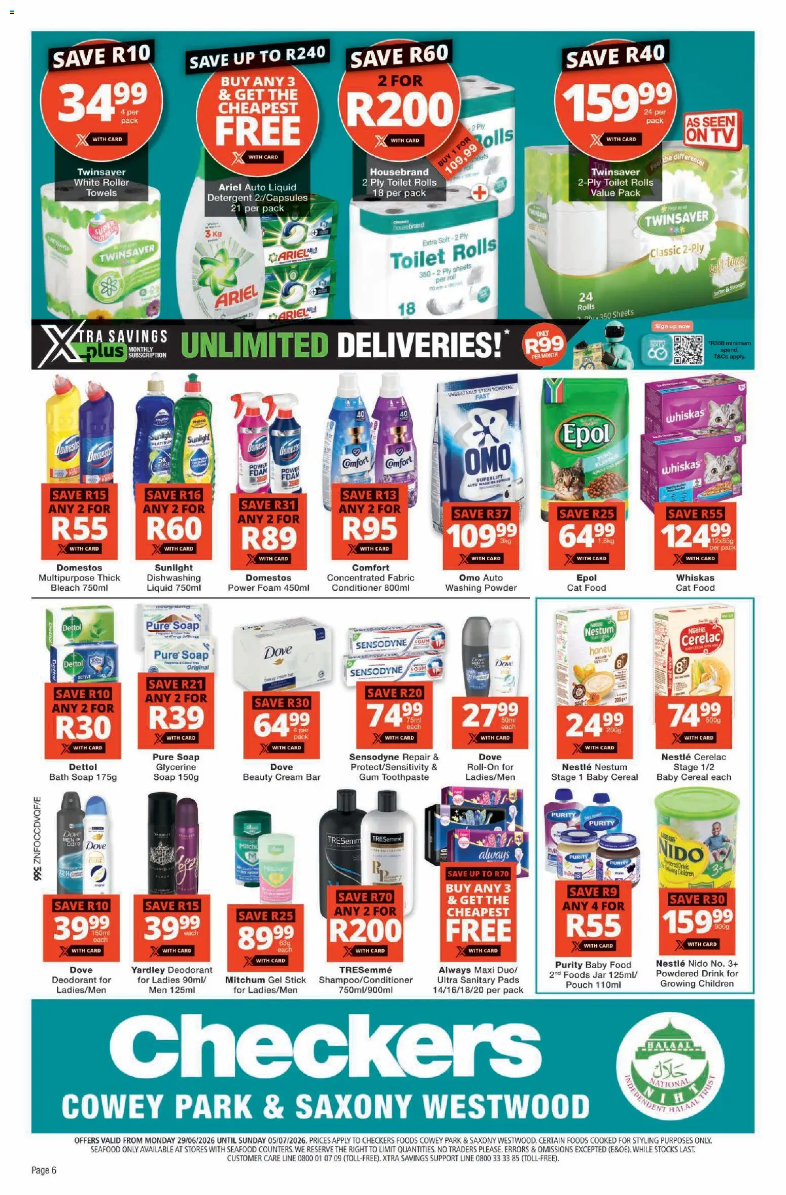New Checkers catalogue – valid from 29/06/2026 | Page: 6 | Products: Baby food, Toothpaste, Foam, Cat food
