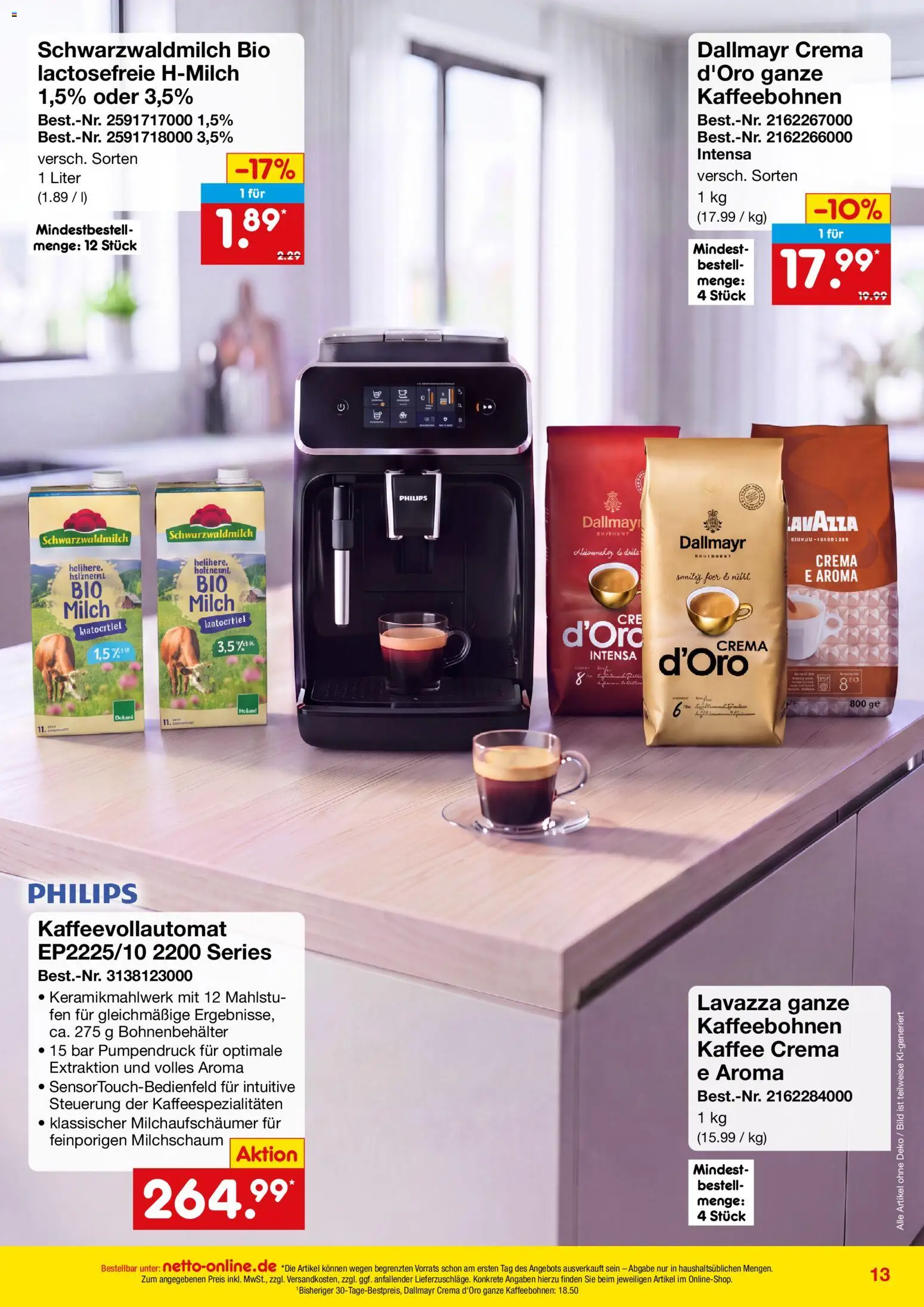 Netto Marken-Discount Online-Angebote September – gültig ab 01.09.2026 | Seite: 13 | Produkte: Milch, Kaffee, Dallmayr, Kaffeevollautomat