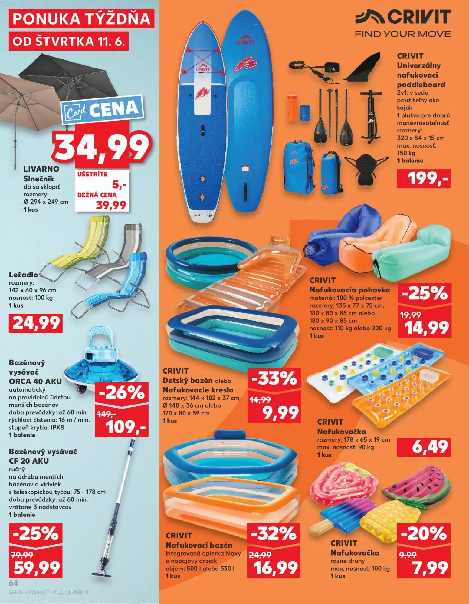 Nové Kaufland akcie – leták je platný od 11.06.2026 | Strana: 64 | Produkty: Pohovka, Bazénový vysávač, Nafukovacie kreslo, Aku