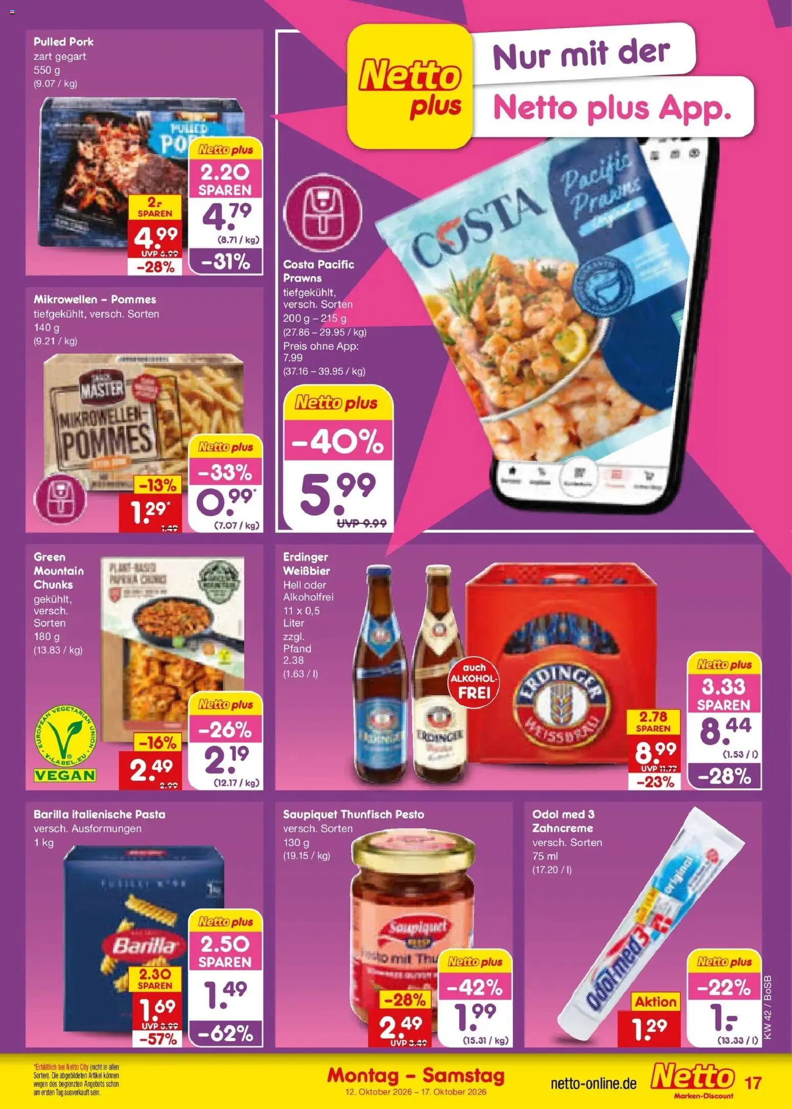 Netto Marken-Discount Prospekt Bochum (ab 12.10.2026) » Angebote | Seite: 19 | Produkte: Erdinger, Barilla, Pommes, Pasta