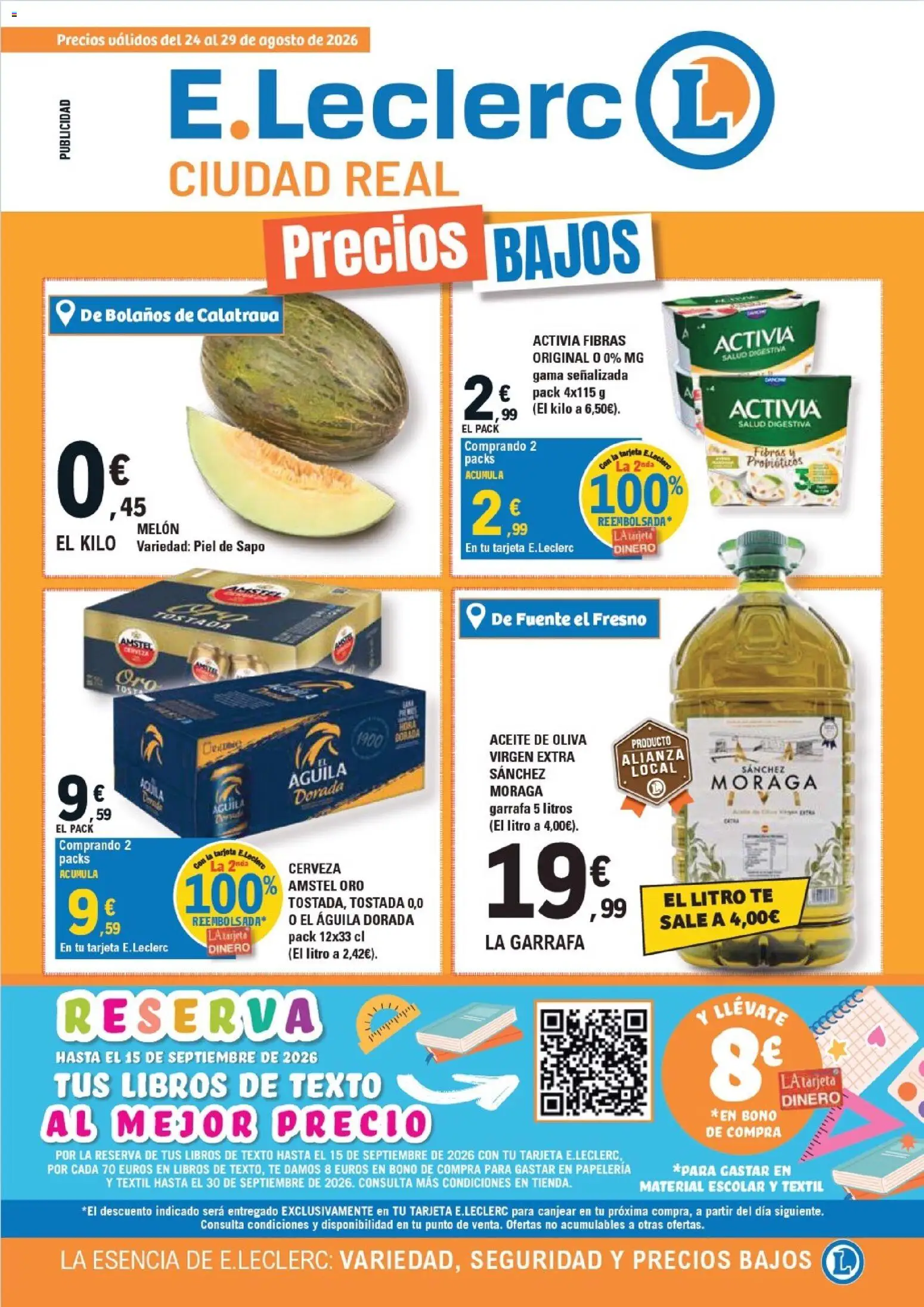 E.Leclerc Ciudad Real │ válido desde el 24/08/2026 | Página: 1 | Productos: Melón, Té, Aceite de oliva, Probióticos