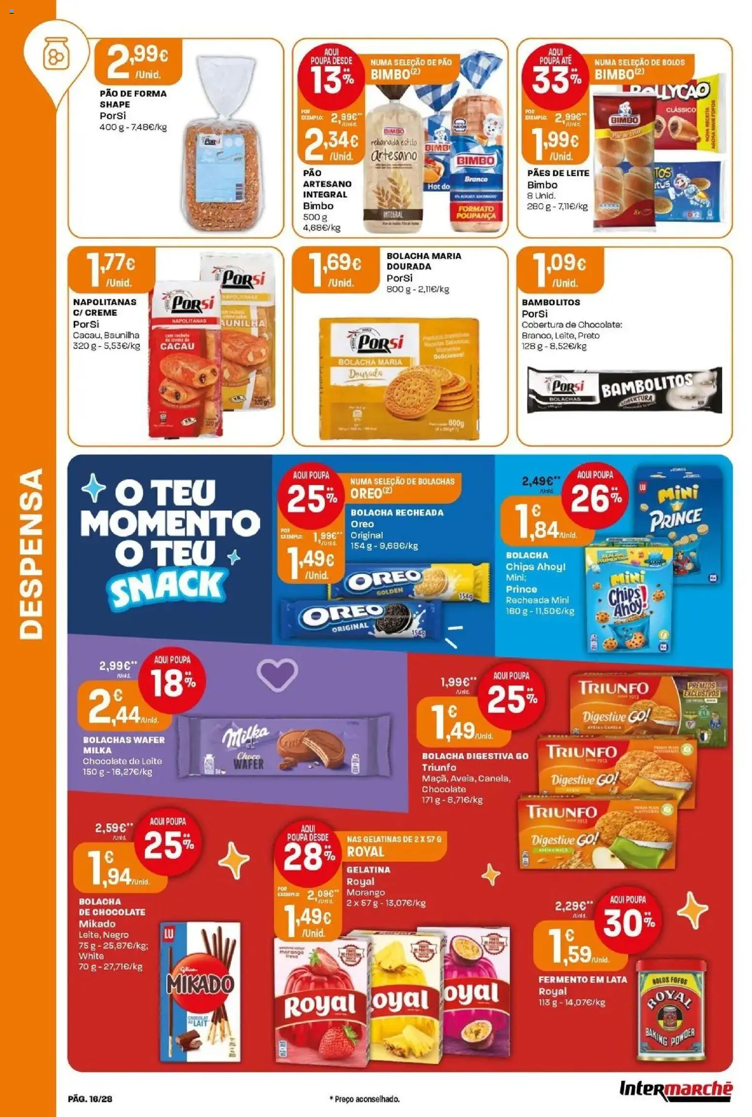 Intermarché - Isto é que são preços BAIXOS │ válido de 21.05.2026 | Página: 16 | Produtos: Bolachas, Canela, Leite, Pão