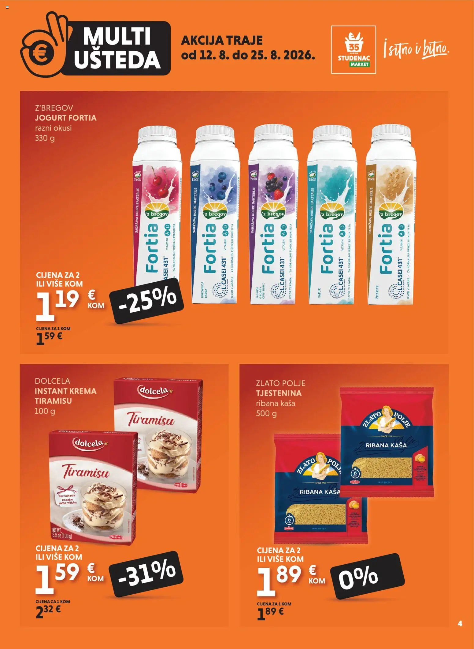 Studenac katalog | vrijedi od 12.08.2026 | Stranica: 4 | Proizvodi: Jogurt, Tjestenina, Grožđe, Tiramisu