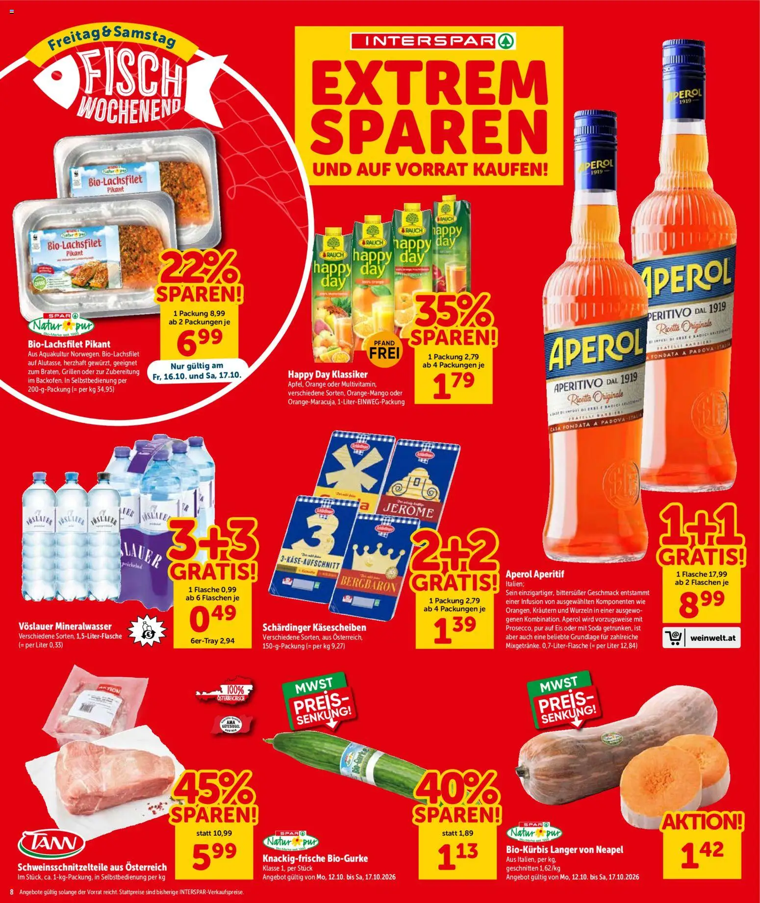 Interspar Flugblatt - Salzburg gültig ab 13.10.2026 | Seite: 8 | Produkte: Eis, Aperol, Mineralwasser, Fisch