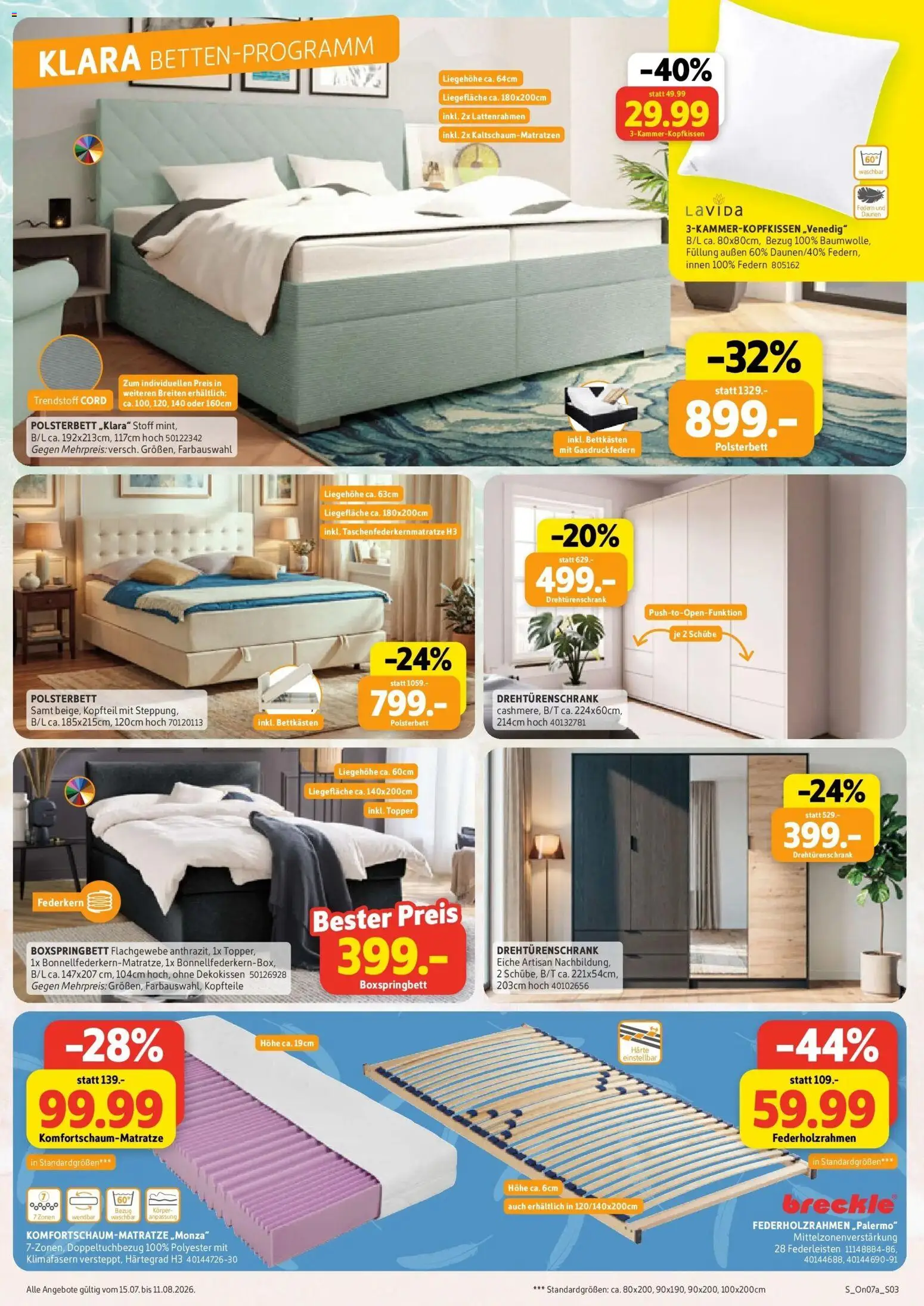 Sconto Prospekt Erfurt – gültig ab 15.07.2026 | Seite: 3 | Produkte: Drehtürenschrank, Boxspringbett, Polsterbett, Topper