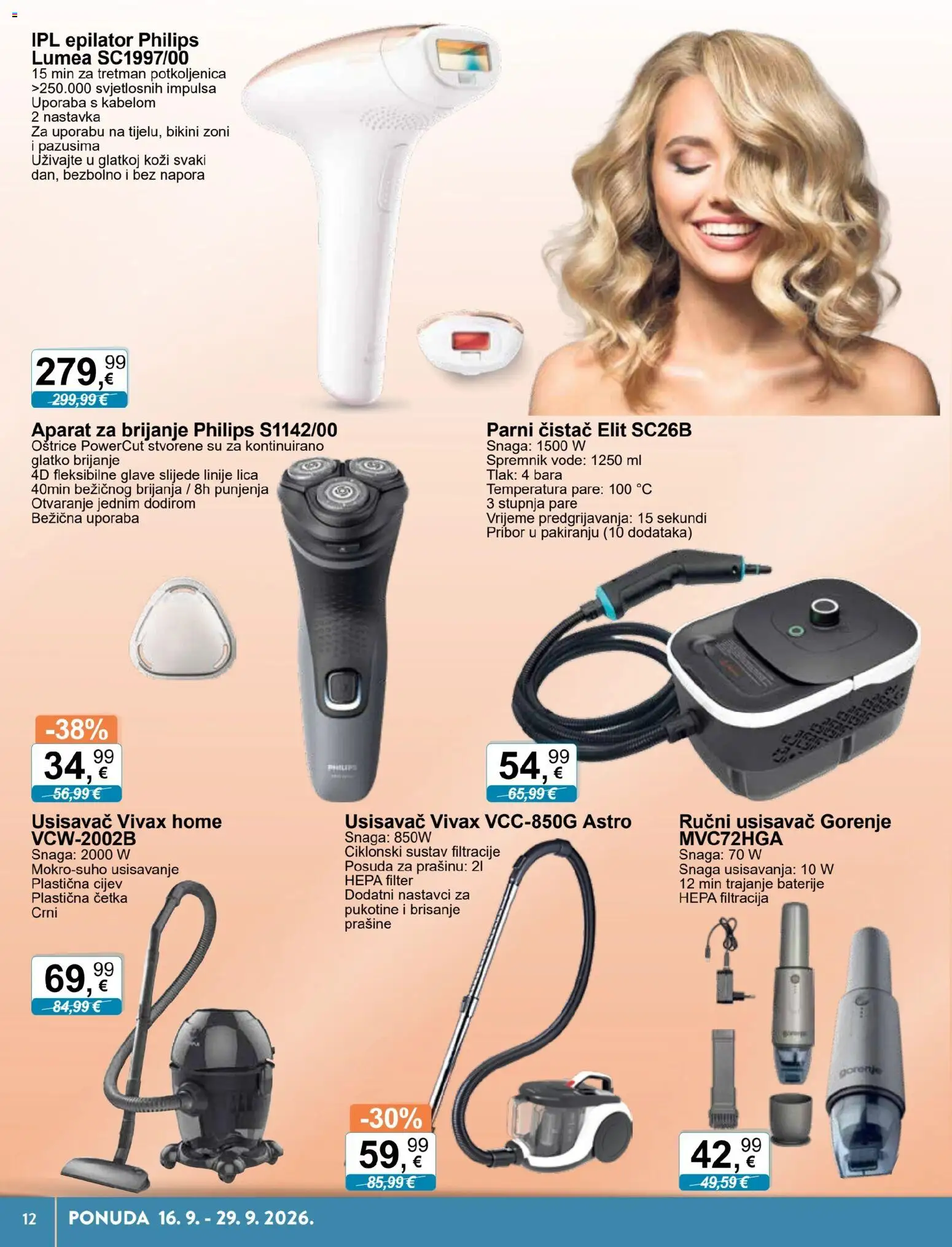 KTC katalog | vrijedi od 16.09.2026 | Stranica: 12 | Proizvodi: Usisavač, Epilator, Četka, Baterije
