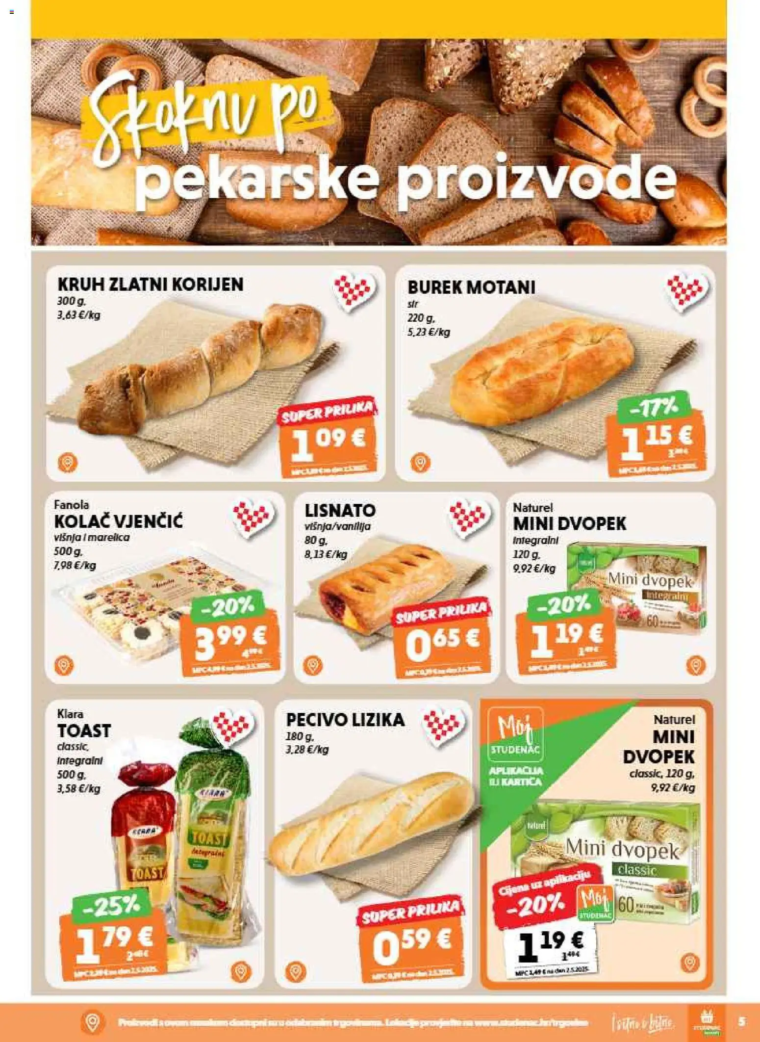 Studenac katalog | vrijedi od 20.05.2026 | Stranica: 5 | Proizvodi: Toast, Dvopek, Burek, Pecivo
