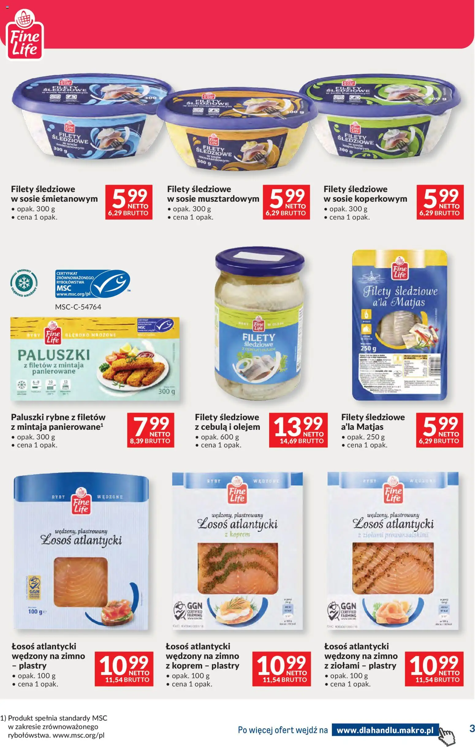Makro gazetka - Dystrybucja do sklepów od 07.07.2026 | Strona: 3 | Produkty: Łosoś atlantycki, Filety śledziowe w sosie śmietanowym, Łosoś, Paluszki