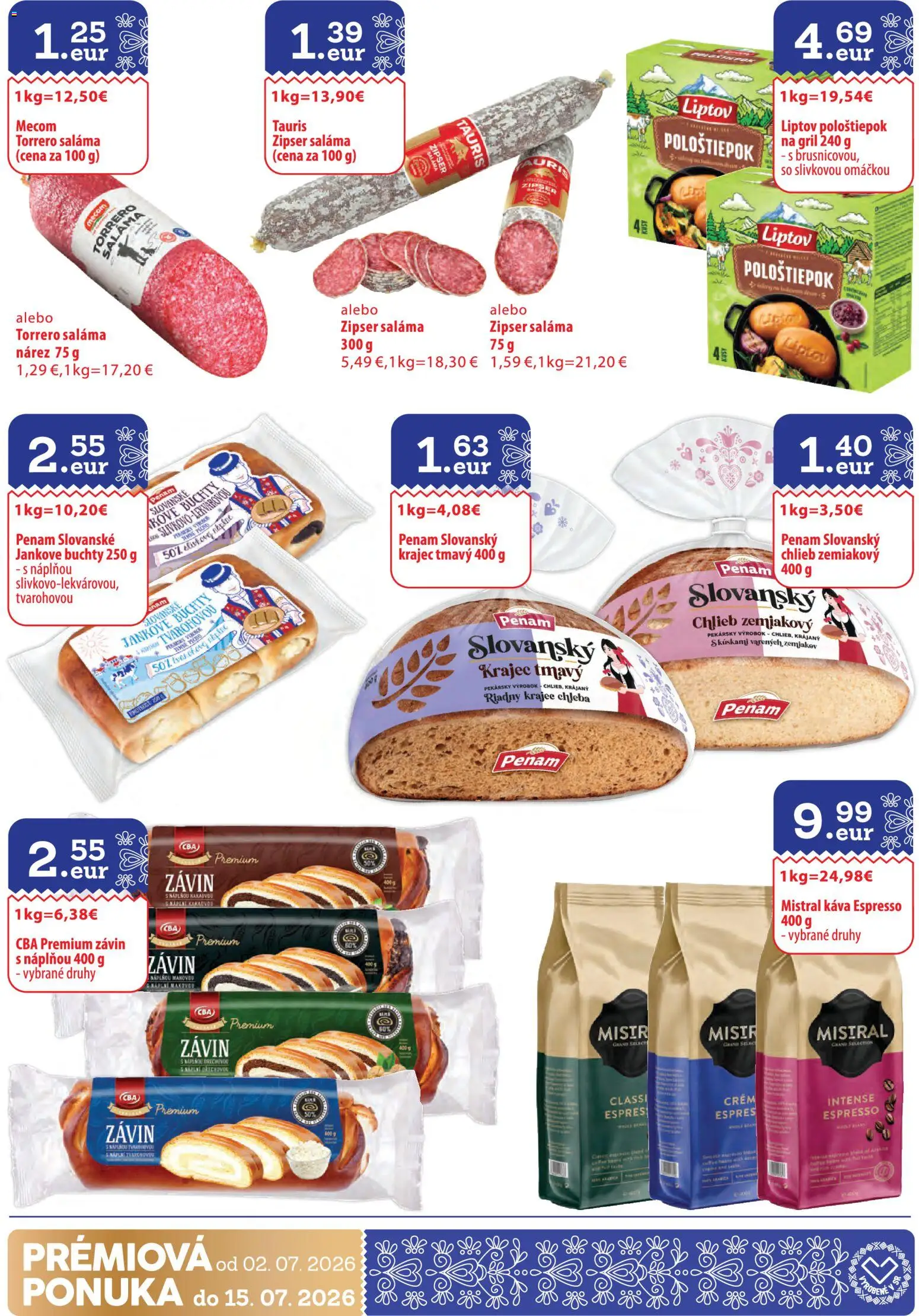 Nové CBA Verex akcie – leták je platný od 02.07.2026 | Strana: 30 | Produkty: Gril, Káva, Saláma
