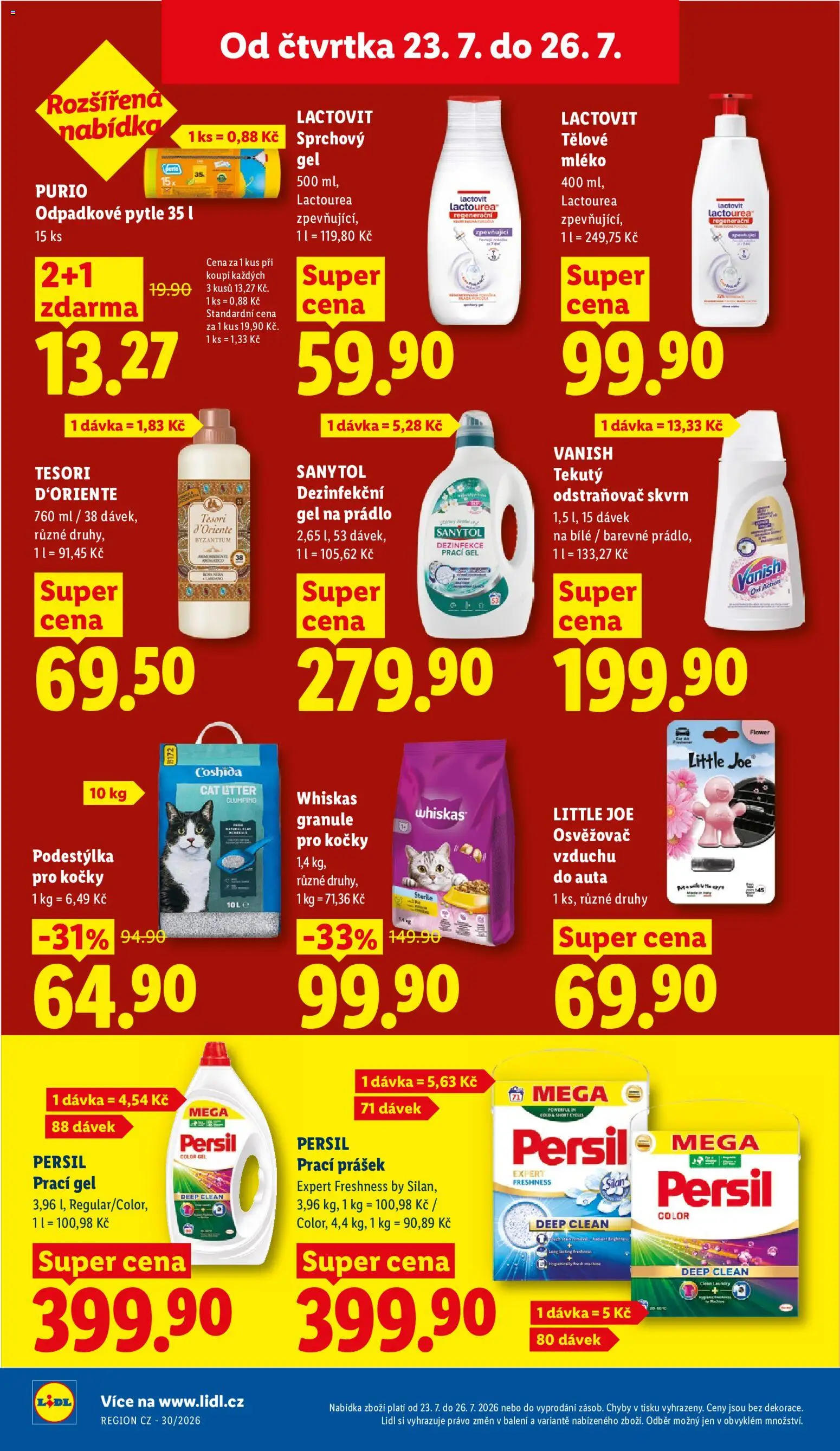 Lidl leták od 23.07.2026 | Strana: 30 | Produkty: Granule, Vanish oxi action, Granule pro kočky, Osvěžovač vzduchu