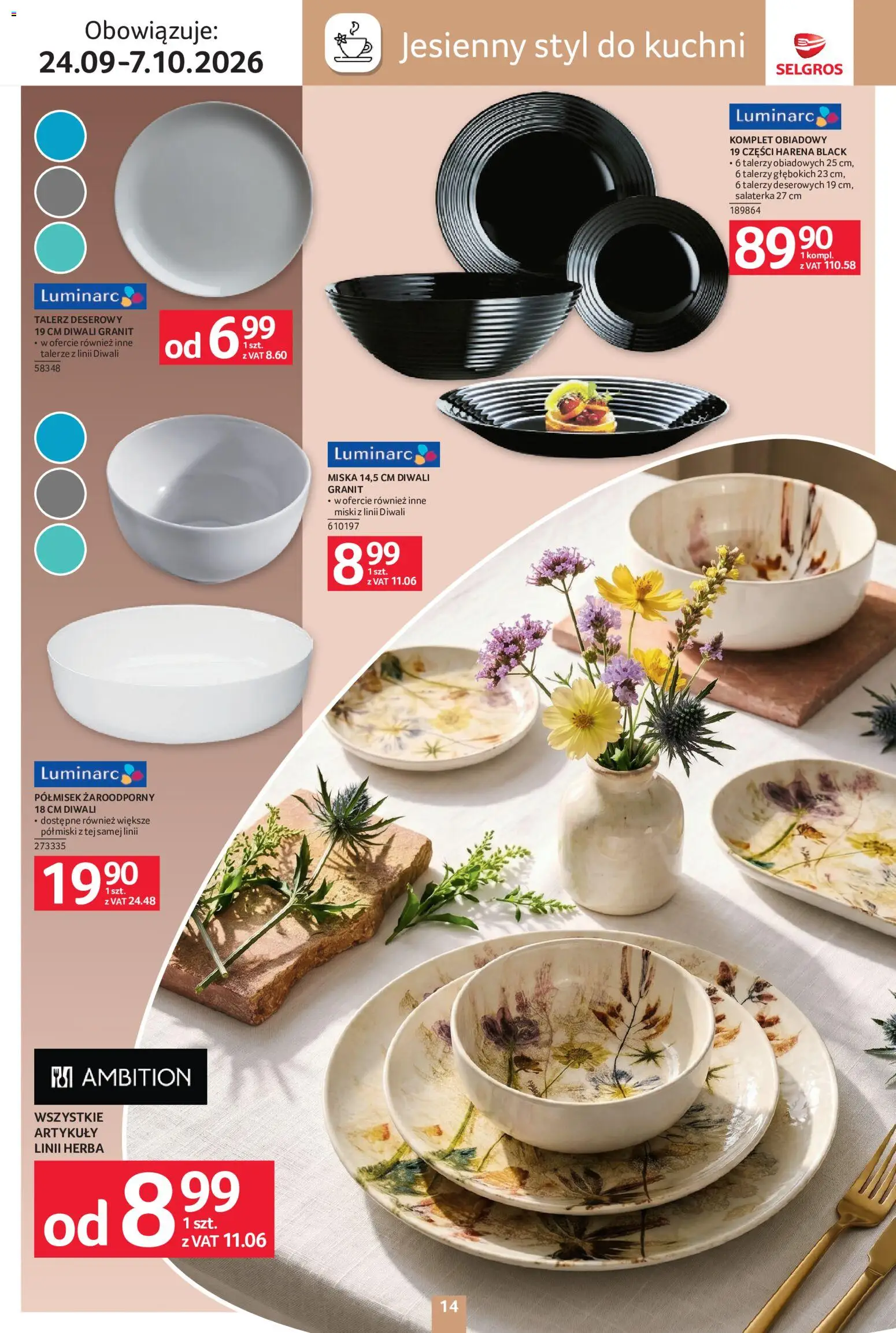 Selgros cash&carry gazetka - Home deco od 24.09.2026 | Strona: 14 | Produkty: Talerze