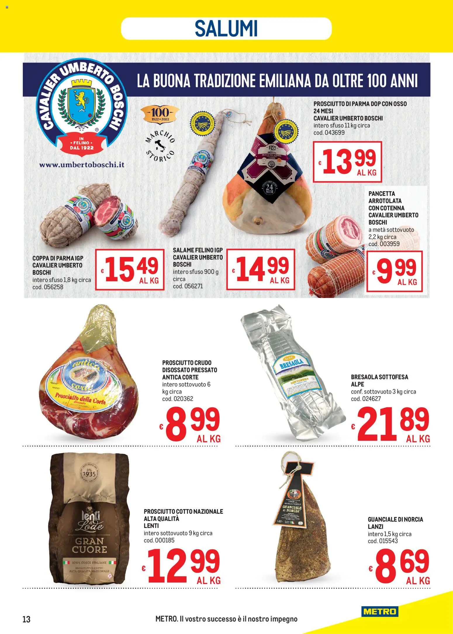 Volantino Metro del 27/08/2026 | Pagina: 13 | Prodotti: Prosciutto di Parma, Prosciutto Cotto, Pancetta, Lenti