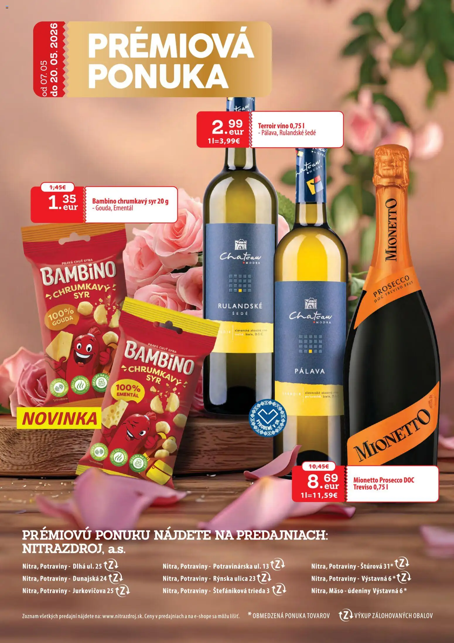 Nové Nitrazdroj akcie – leták je platný od 07.05.2026 | Strana: 29 | Produkty: Syr, Víno, Prosecco, Gouda