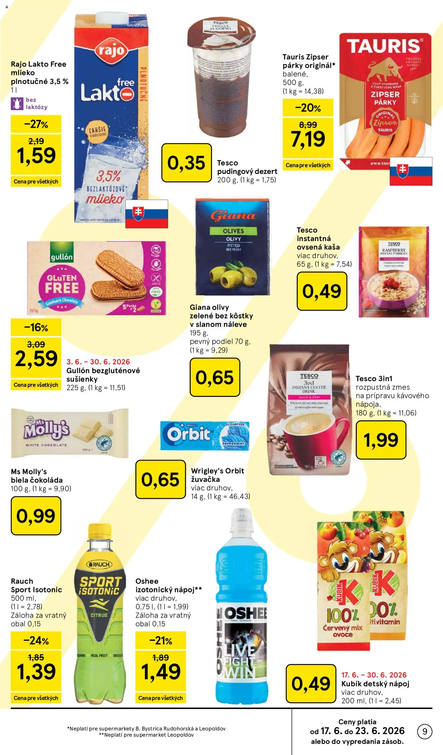 Nové Tesco akcie – leták je platný od 17.06.2026 | Strana: 9 | Produkty: Mlieko, Čokoláda, Párky