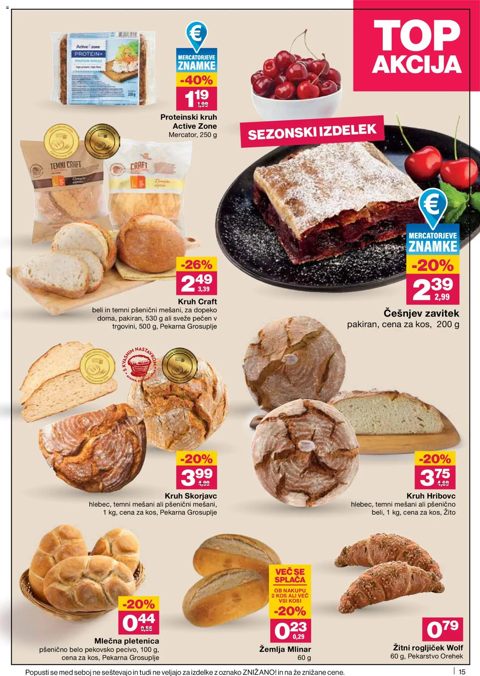 Novi Mercator katalog ponudbe – veljaven od 07.05.2026 | Stran: 15 | Izdelki: Žemlja, Pekarna, Kos, Kruh