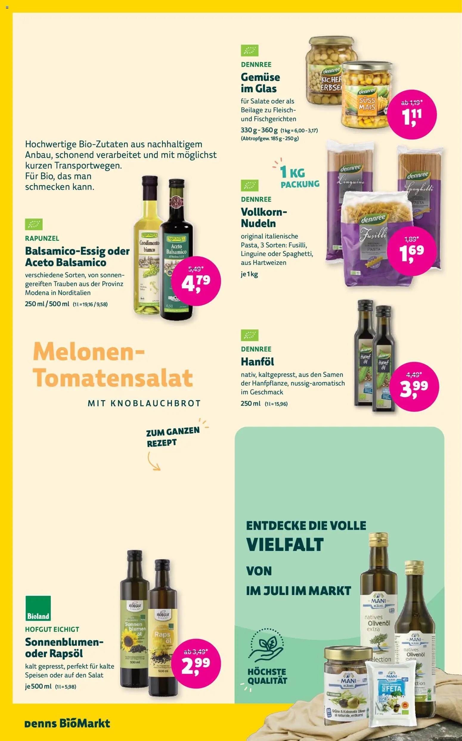 Denns BioMarkt Angebote – gültig ab 15.07.2026 | Seite: 10 | Produkte: Rapsöl, Gemüse, Pasta, Fleisch
