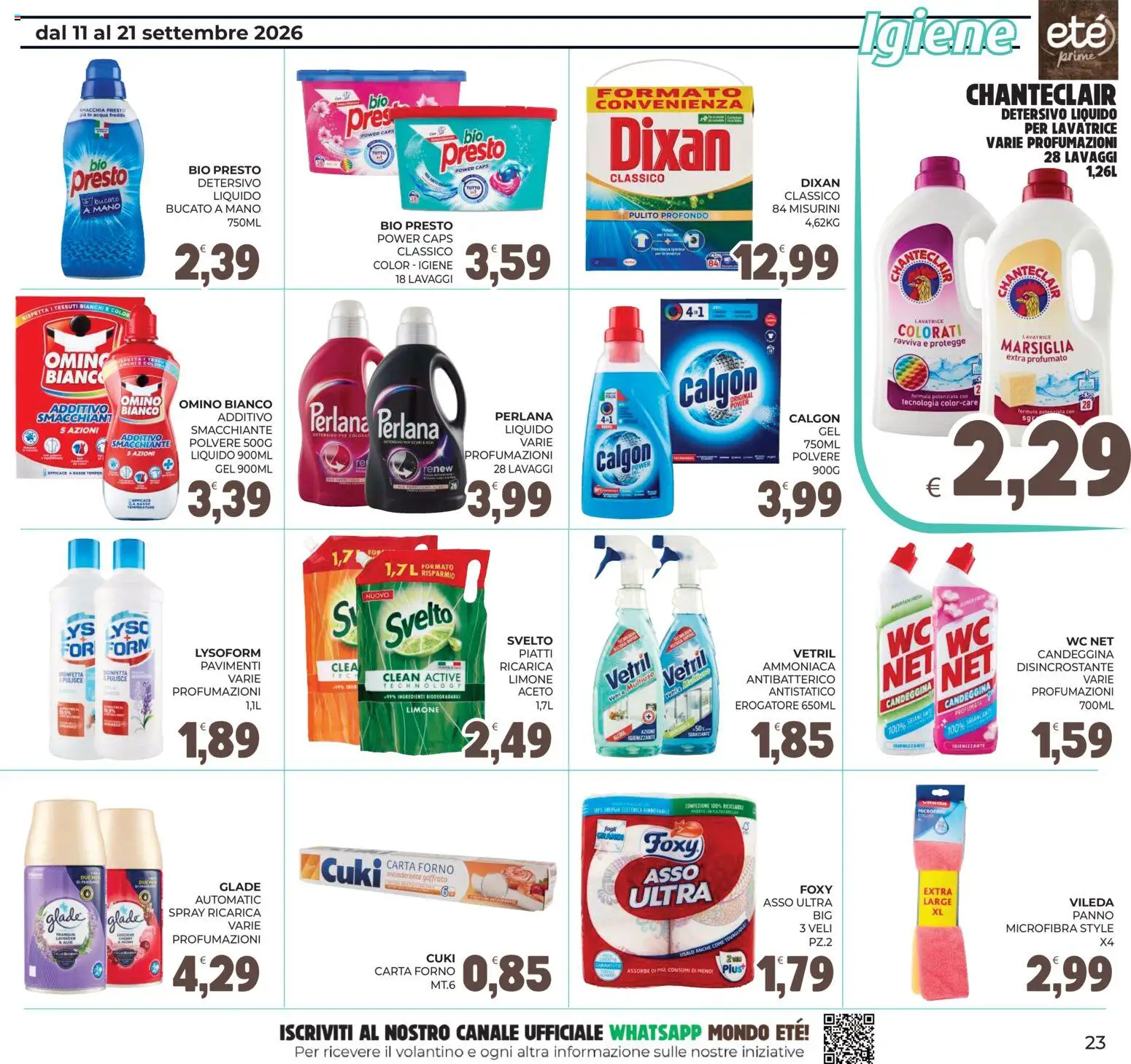 Volantino Eté del 11/09/2026 | Pagina: 23 | Prodotti: Acqua, Lavatrice, Carta forno, WC