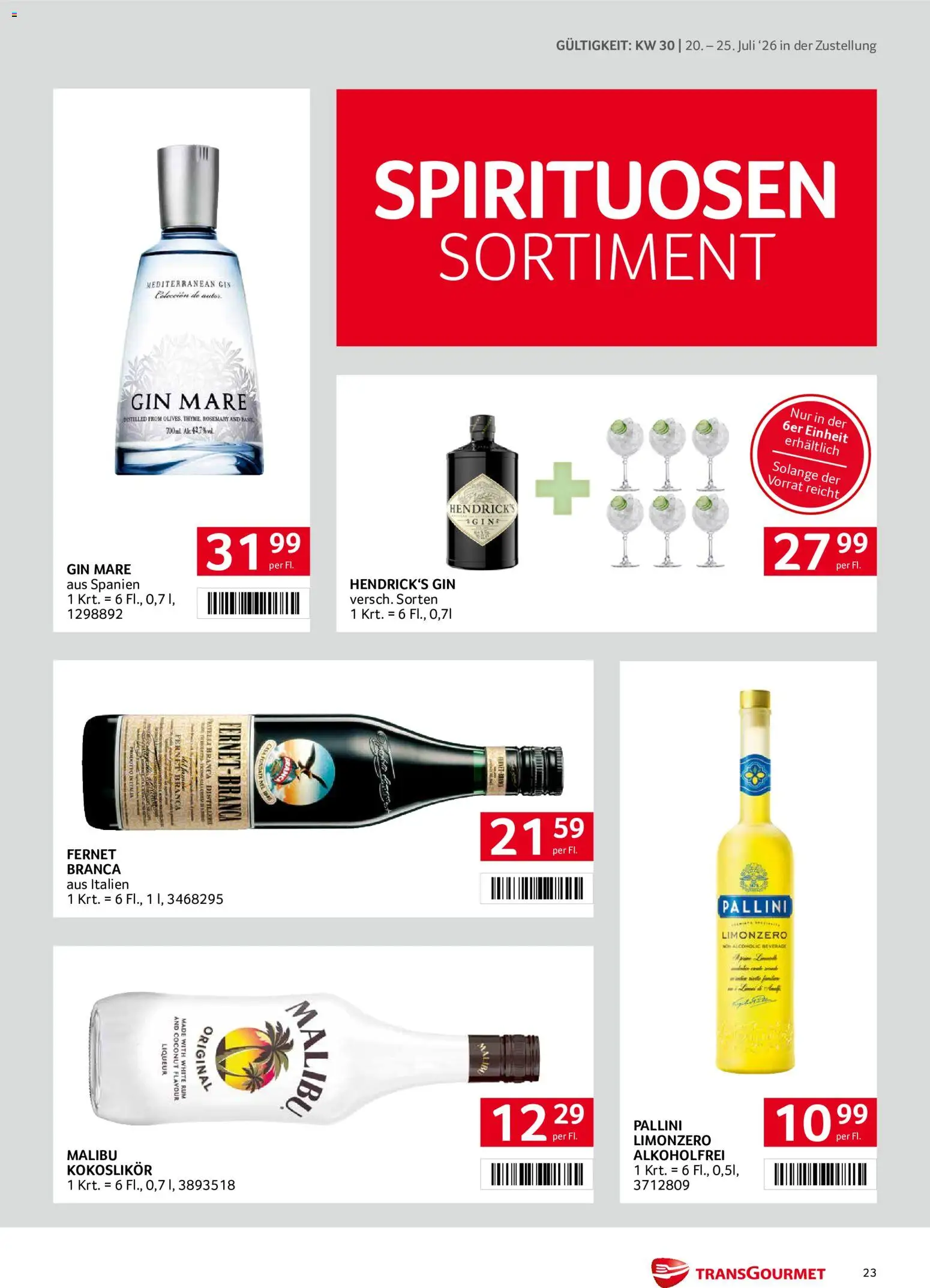 Transgourmet Zustellaktion gültig ab 20.07.2026 | Seite: 23 | Produkte: Gin