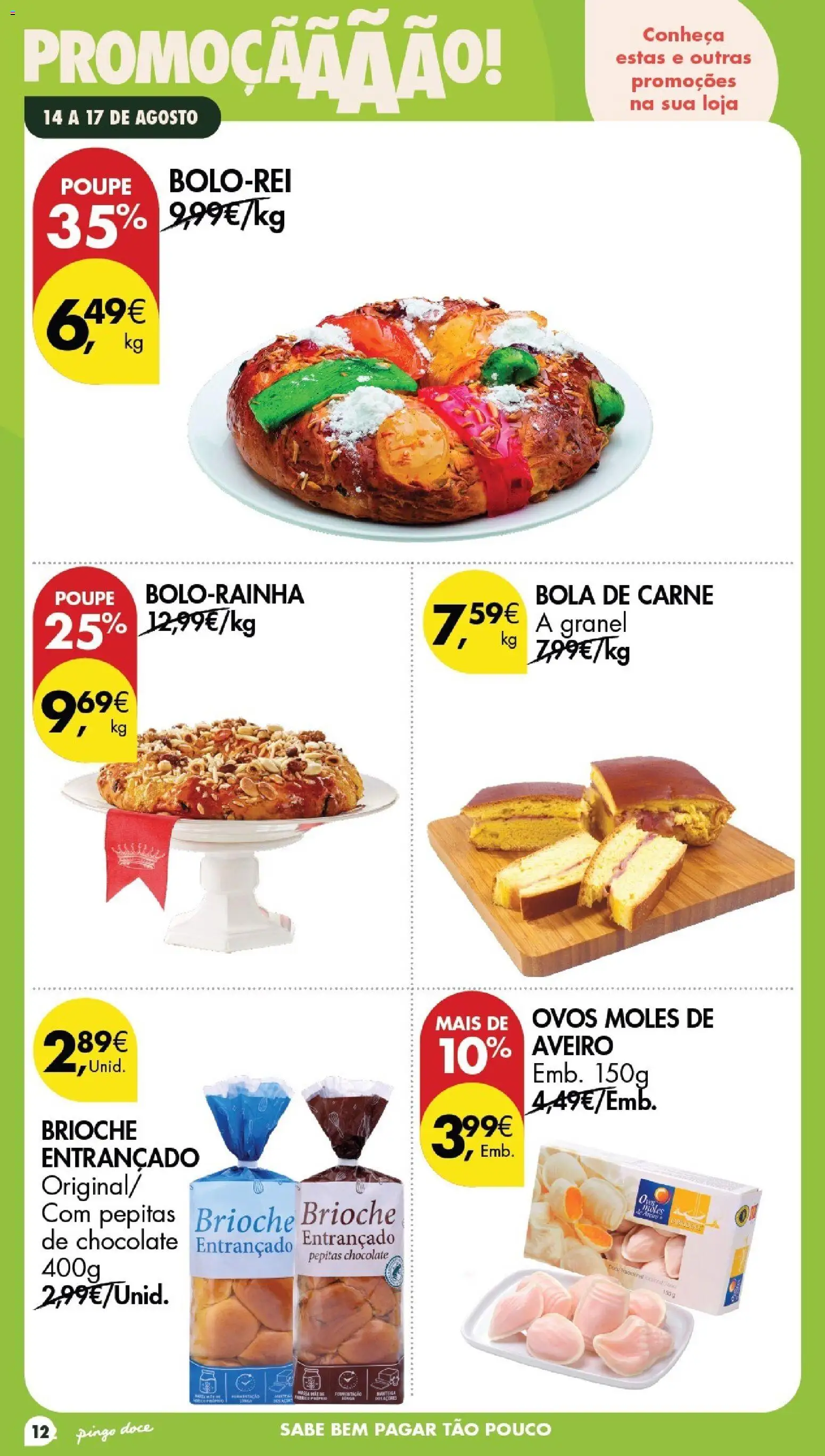 Pingo Doce Poupe este Fim de Semana │ válido de 14/08/2026 | Página: 12 | Produtos: Brioche, Ovos, Chocolate, Carne