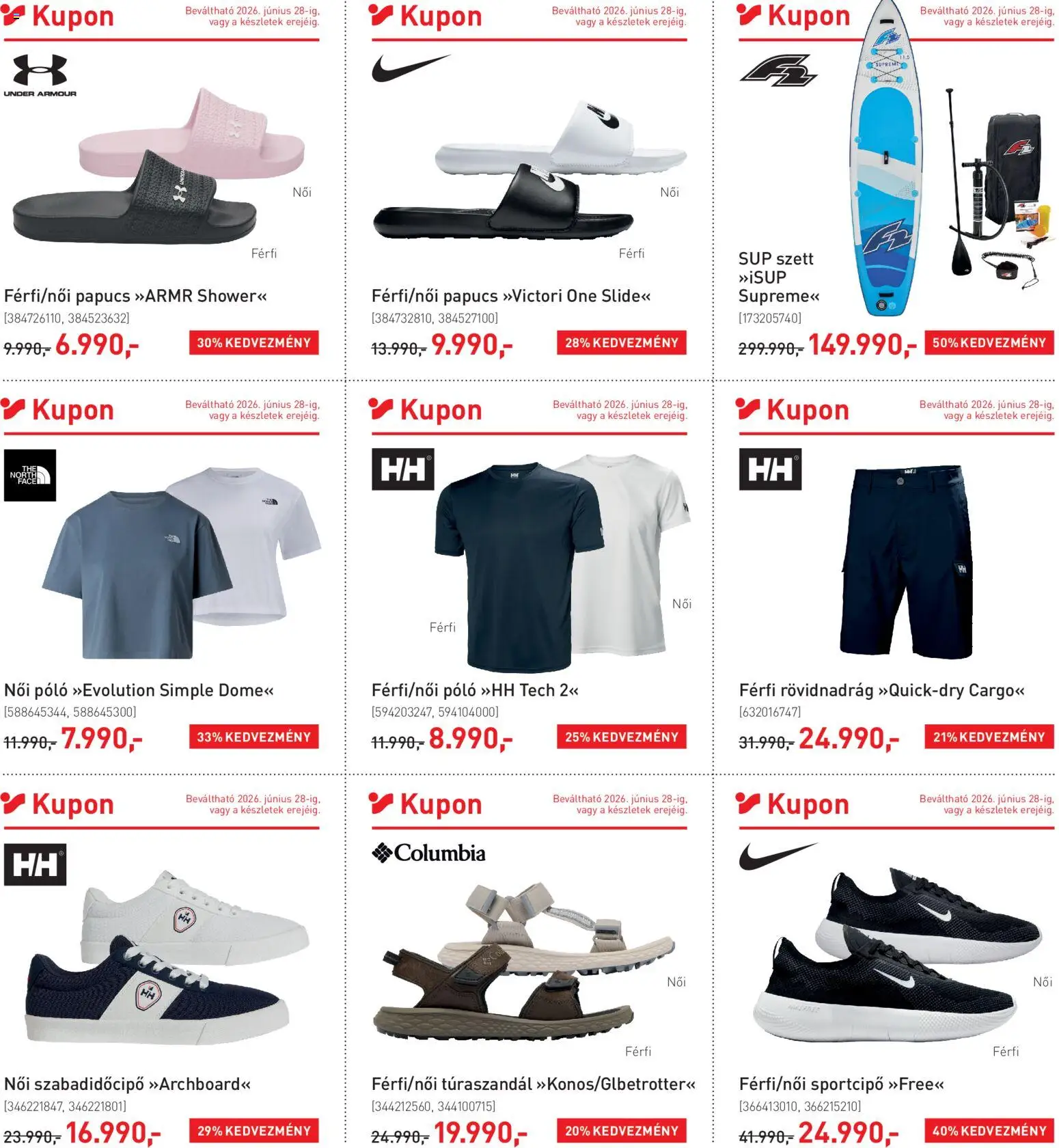Intersport akciós ujság - amely érvényes a következő dátumtól: 16.06.2026 | Oldal: 2 | Termékek: Papucs, Under armour, Sportcipő, Rövidnadrág