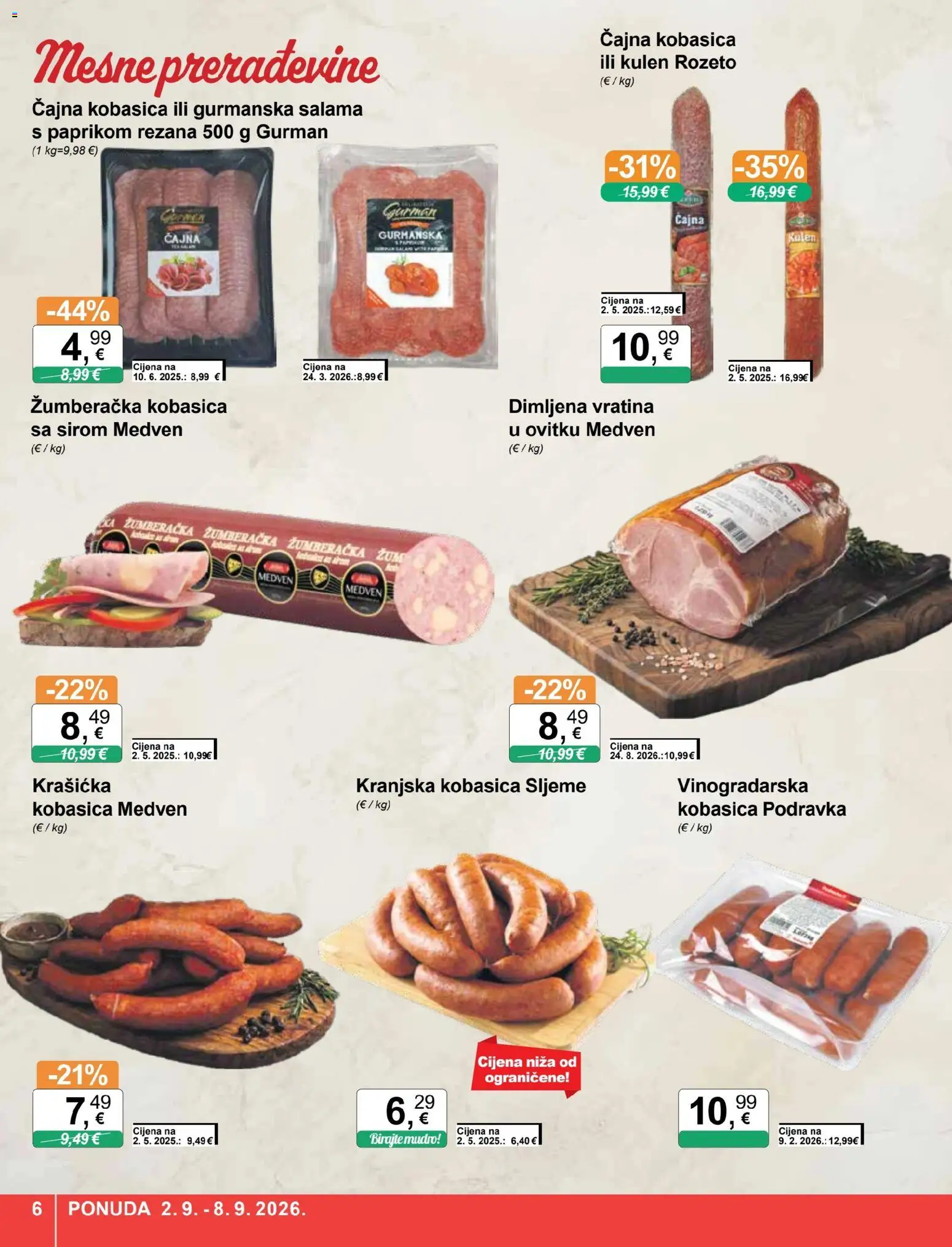 KTC katalog | vrijedi od 02.09.2026 | Stranica: 6 | Proizvodi: Salama, Kranjska kobasica, Kobasica, Čajna kobasica