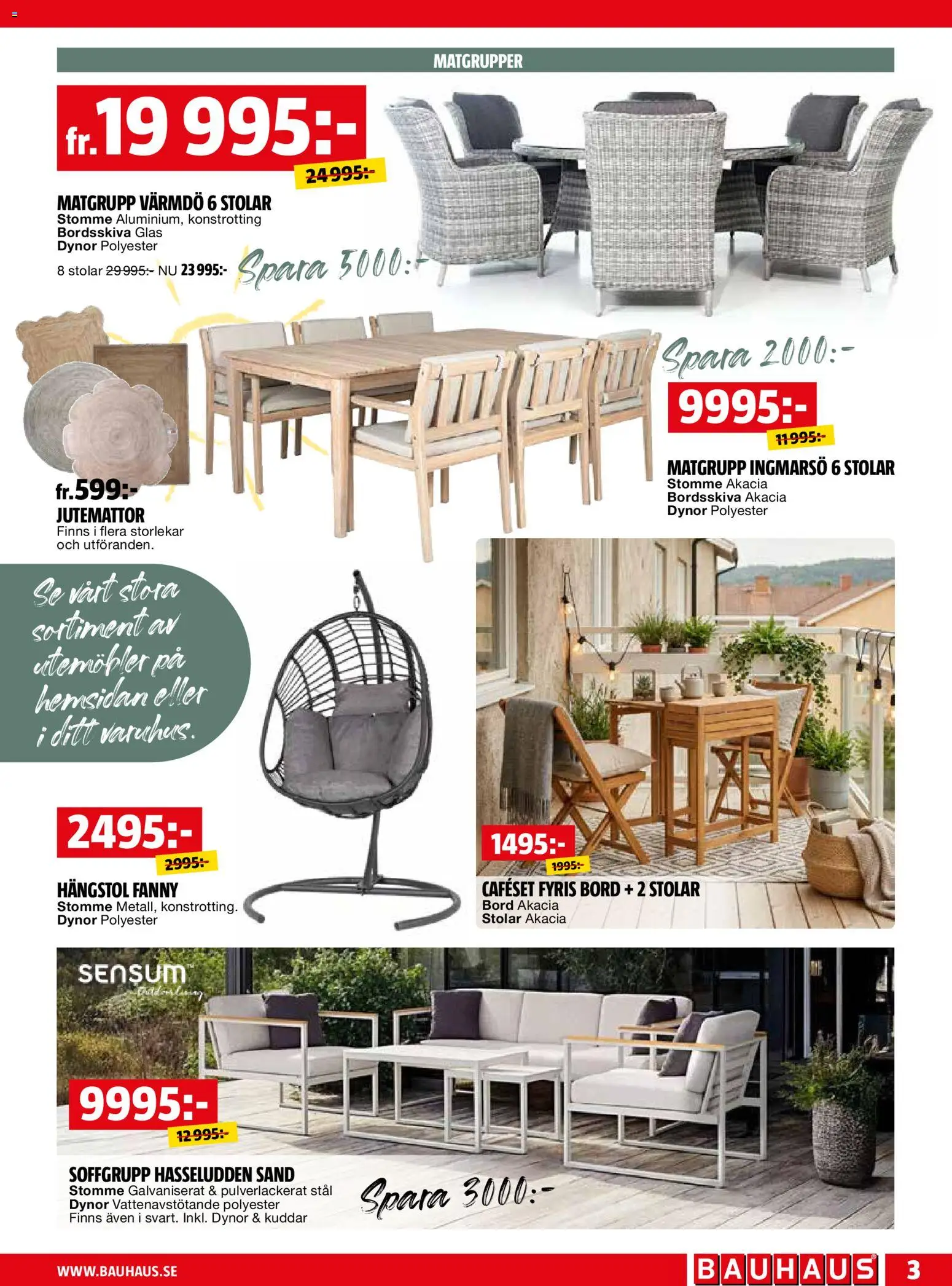 Bauhaus reklamblad aktuell från 01.06.2026 | Sida: 3 | Produkter: Dynor, Soffgrupp, Matgrupp, Bord