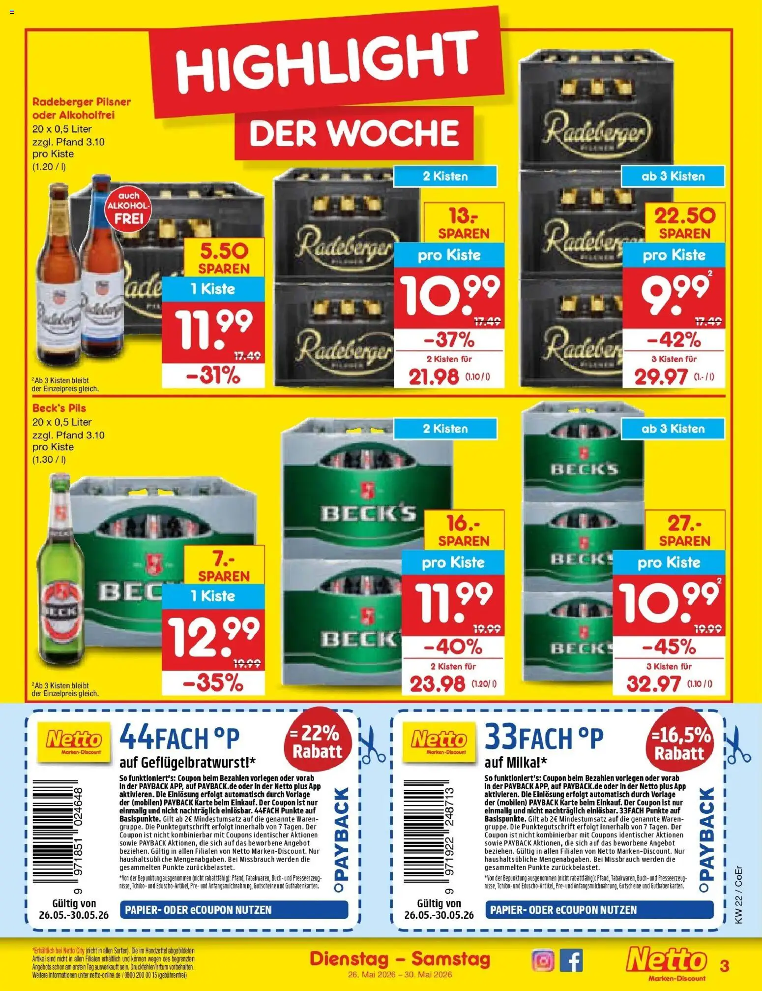 Netto Marken-Discount Prospekt Bitterfeld-Wolfen – gültig ab 26.05.2026 | Seite: 3 | Produkte: Pils, Milka, Radeberger pilsner