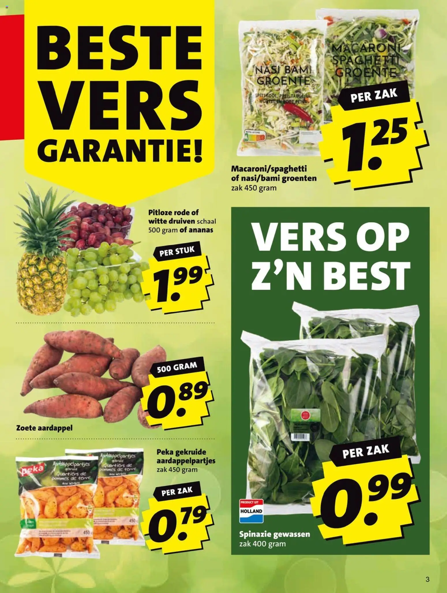{H1} | Pagina: 3 | Producten: Aardappel, Spinazie, Zoete Aardappel, Ananas