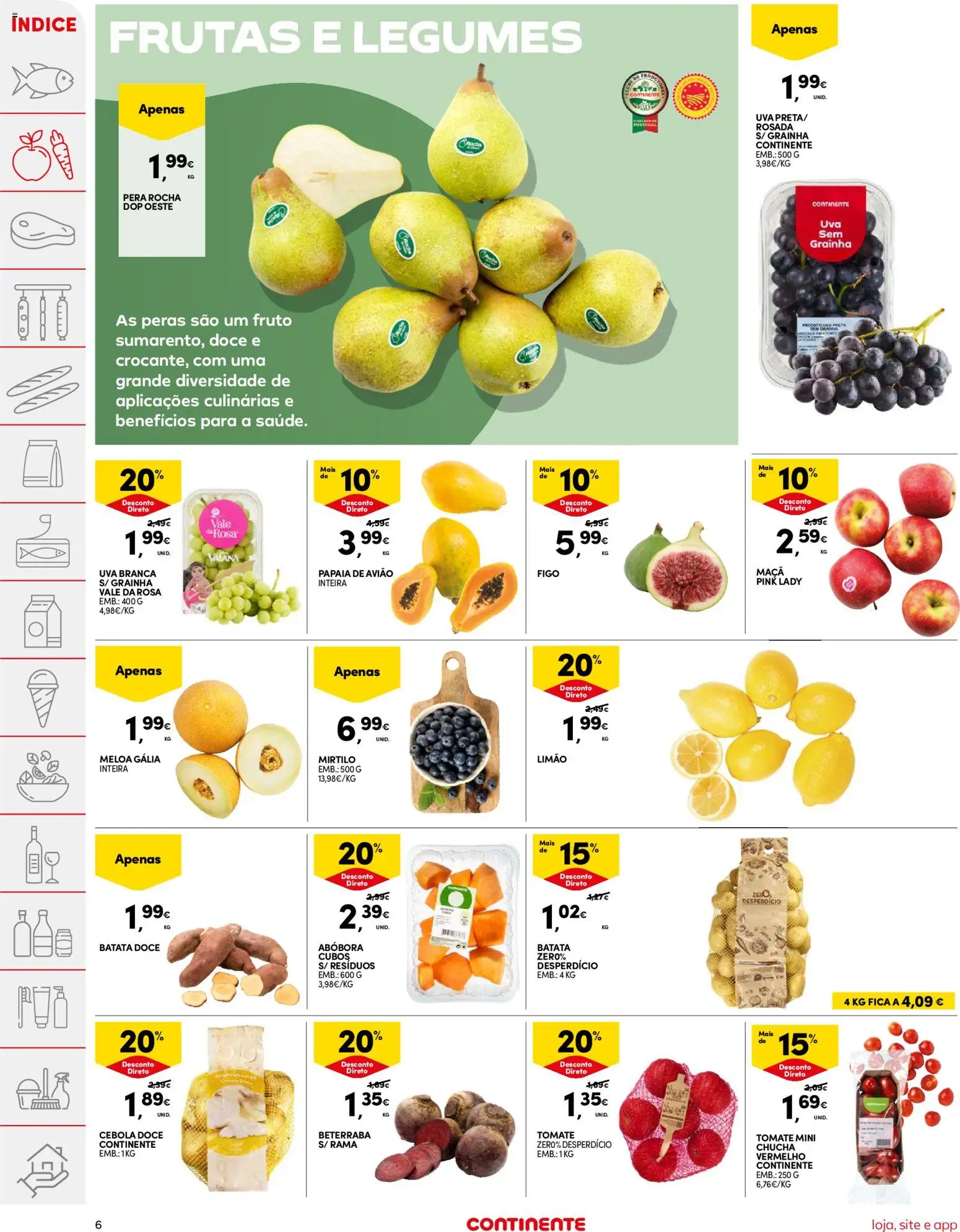 Continente folheto │ válido de 20/10/2026 | Página: 6 | Produtos: Peras, Legumes, Cebola, Tomate