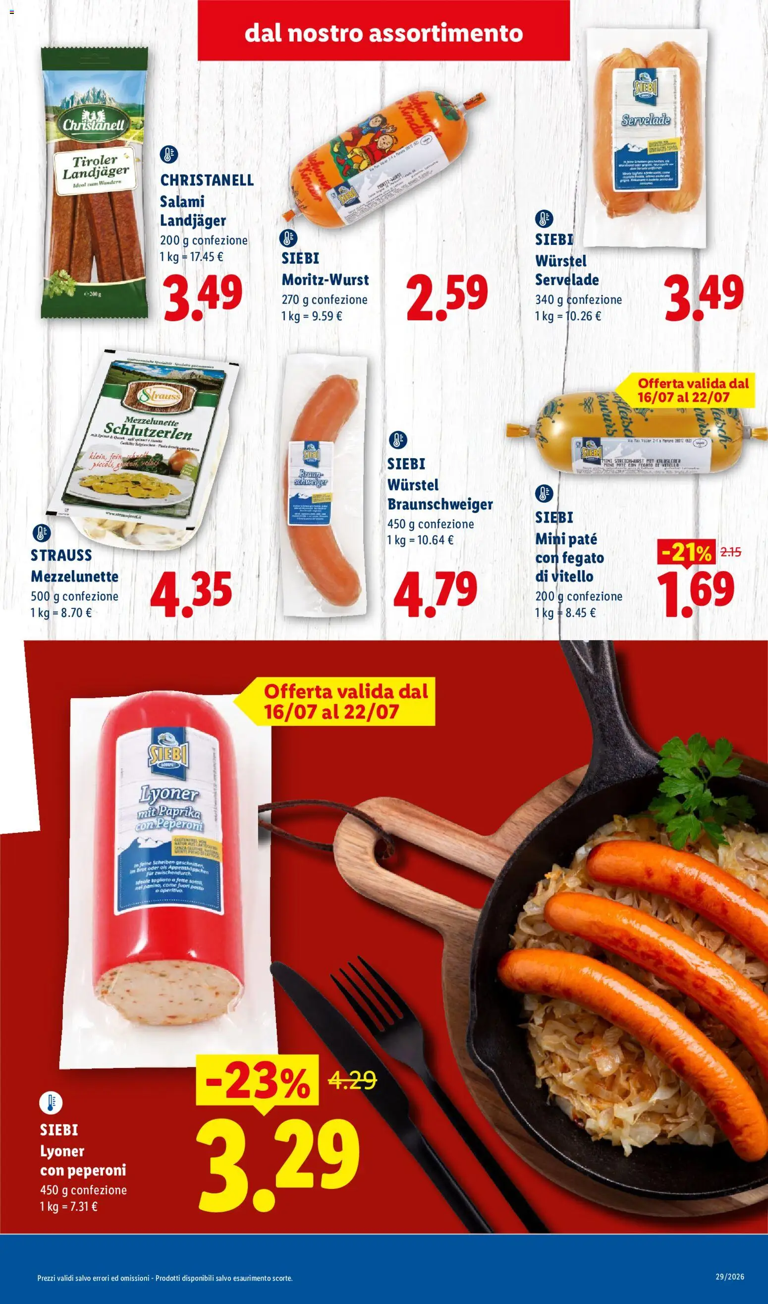 Volantino Lidl del 16/07/2026 | Pagina: 3 | Prodotti: Paté, Pasta, Wurstel, Vitello