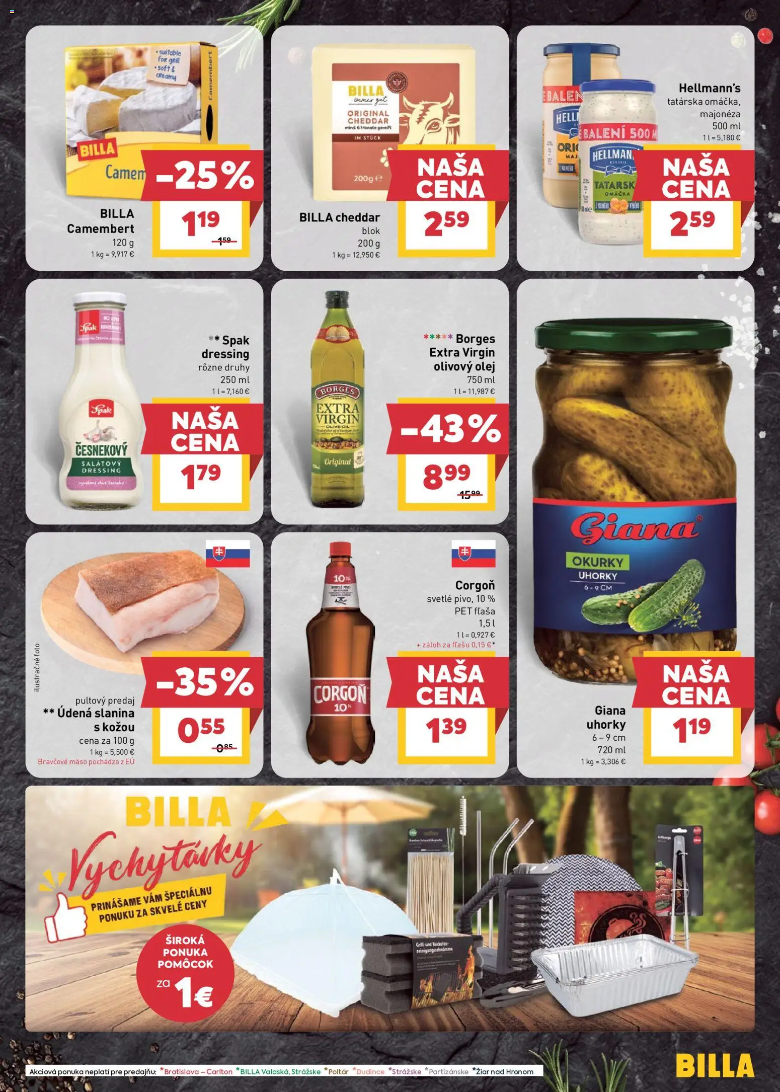 Nové Billa akcie – leták je platný od 06.05.2026 | Strana: 13 | Produkty: Olivový olej, Bravčové mäso, Omáčka, Uhorky