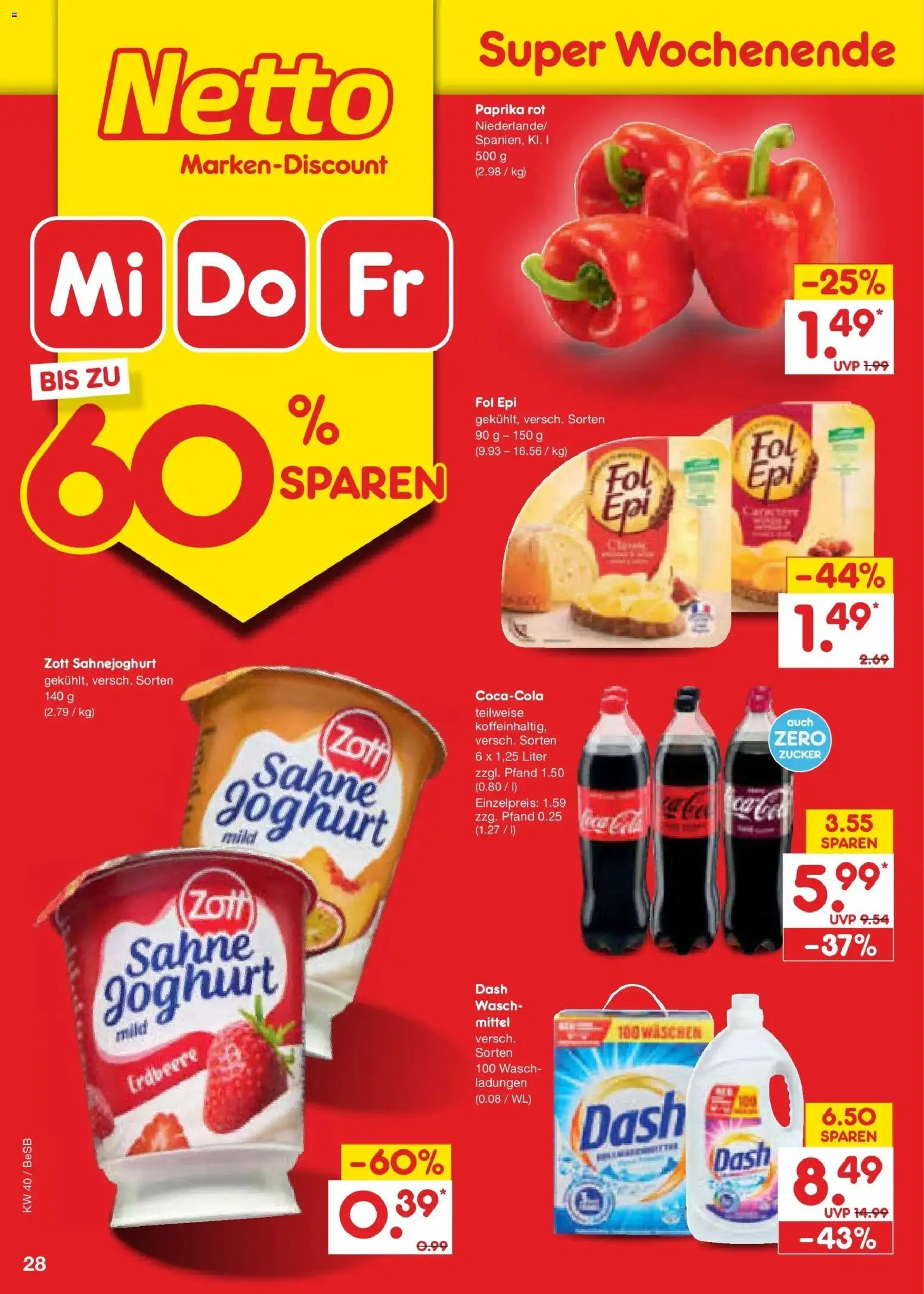 Netto Marken-Discount Prospekt Kremmen – gültig ab 28.09.2026 | Seite: 38 | Produkte: Joghurt, Paprika rot, Zucker, Sahne