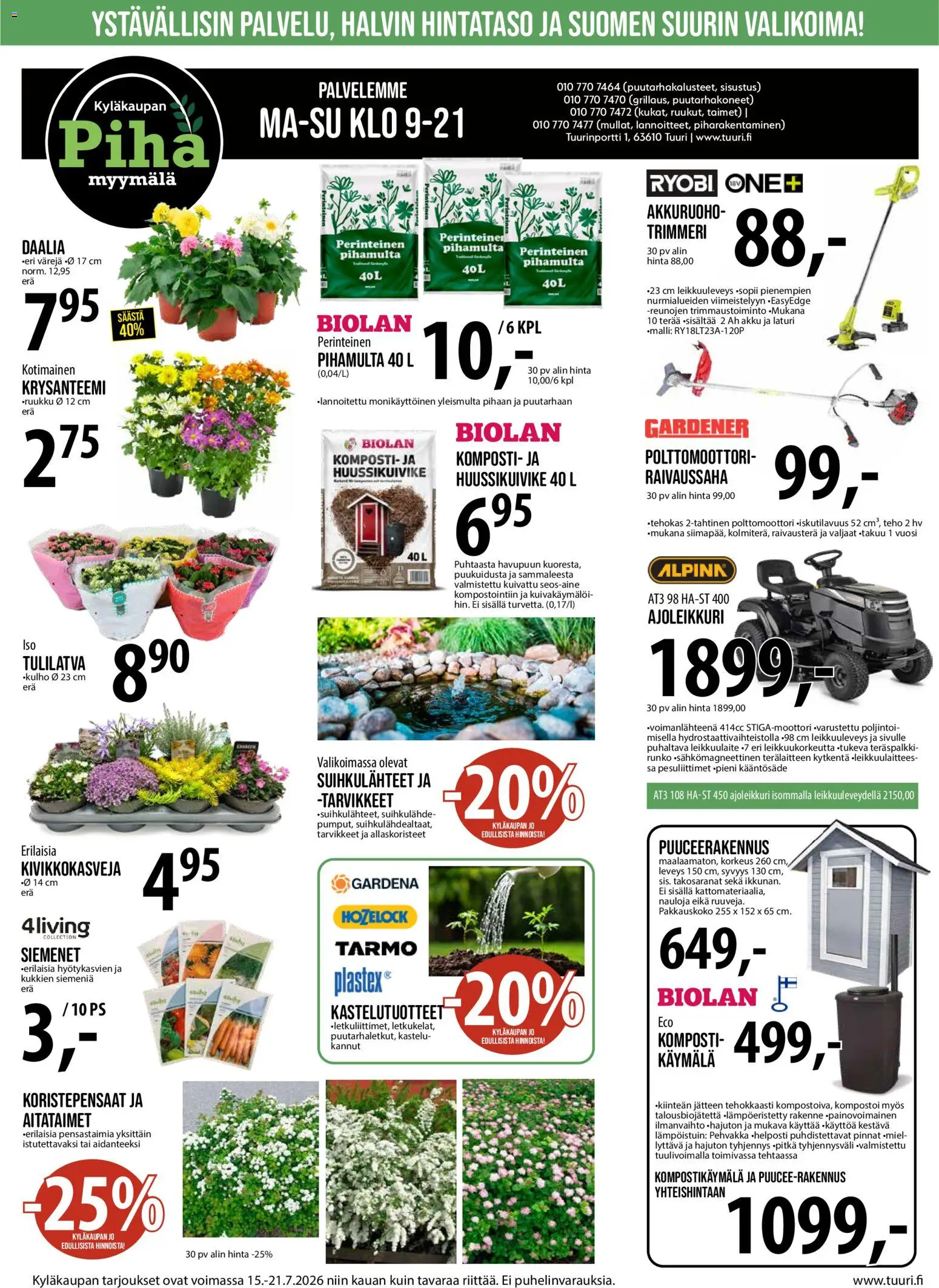 Tuuri tarjoukset – voimassa 15/07/2026 alkaen | Sivu: 10 | Tuotteet: Raivaussaha, Siemenet, Akku, Laturi