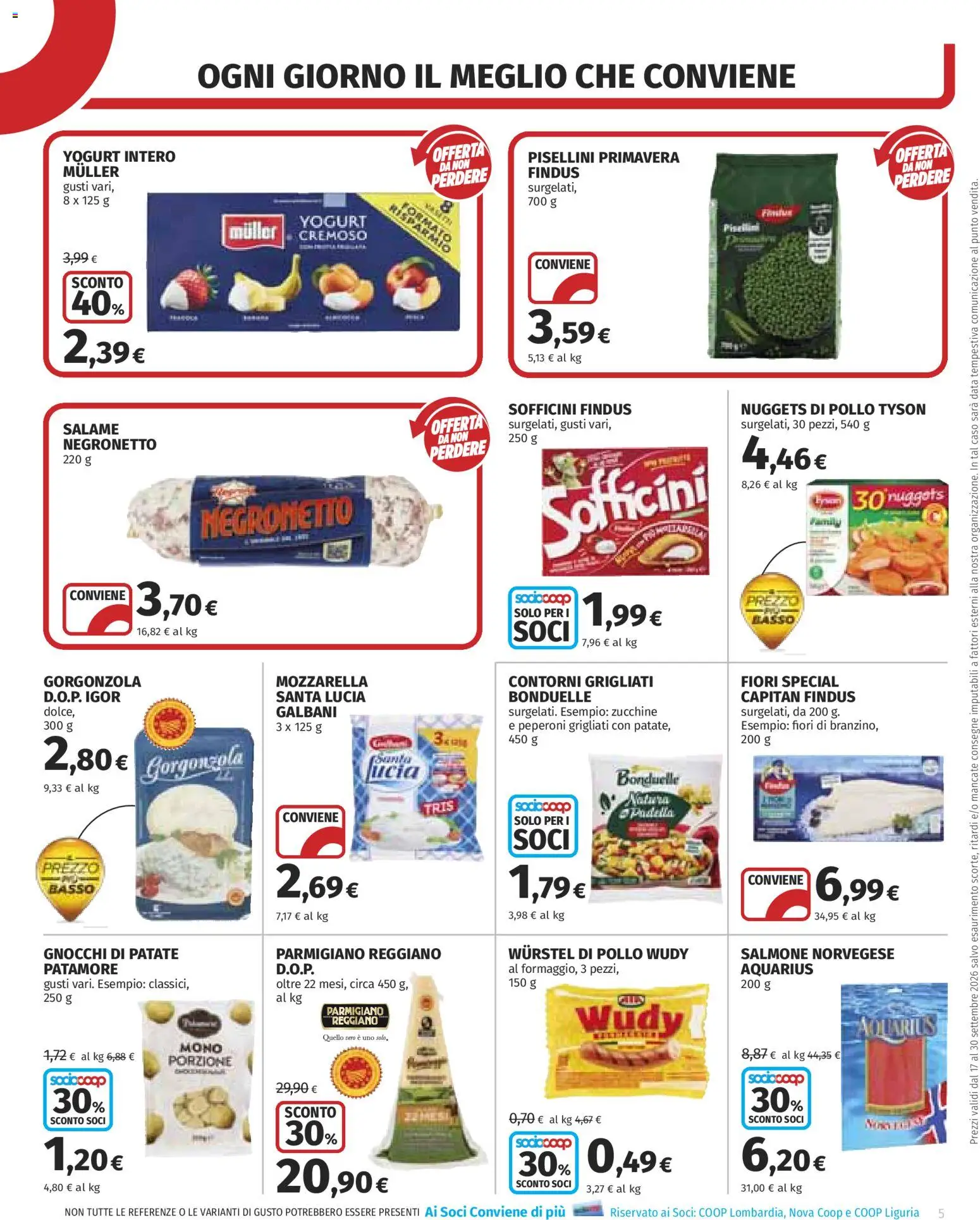 Volantino COOP del 17/09/2026 | Pagina: 5 | Prodotti: Mozzarella, Basso, Zucchine, Gnocchi