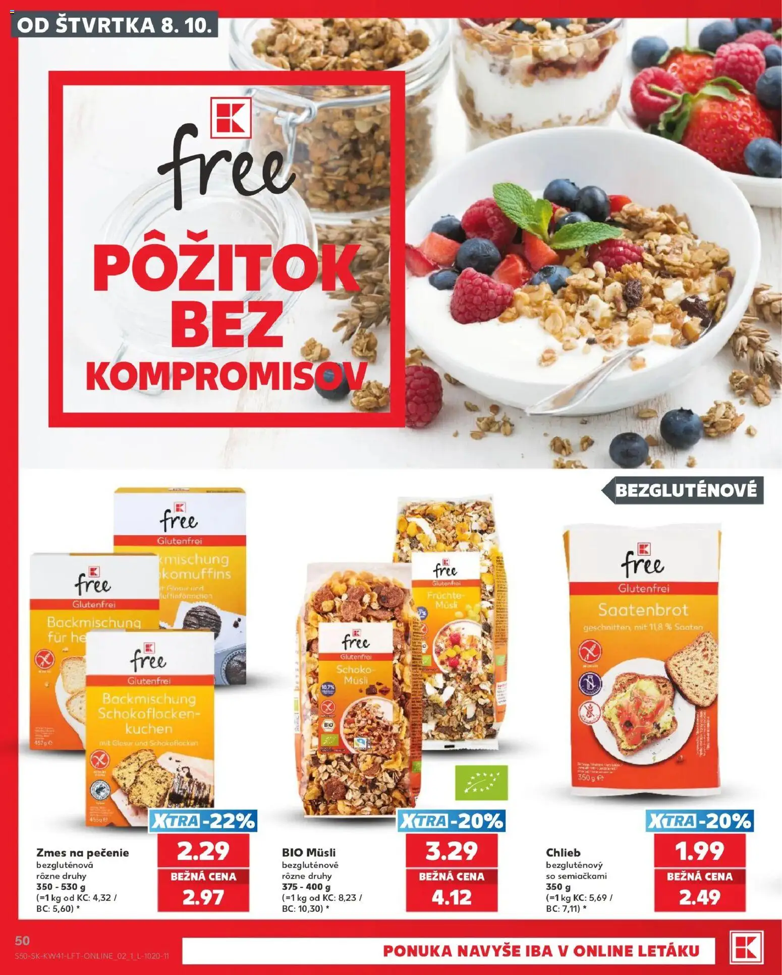 Nové Kaufland akcie – leták je platný od 08.10.2026 | Strana: 50 | Produkty: Müsli, Chlieb